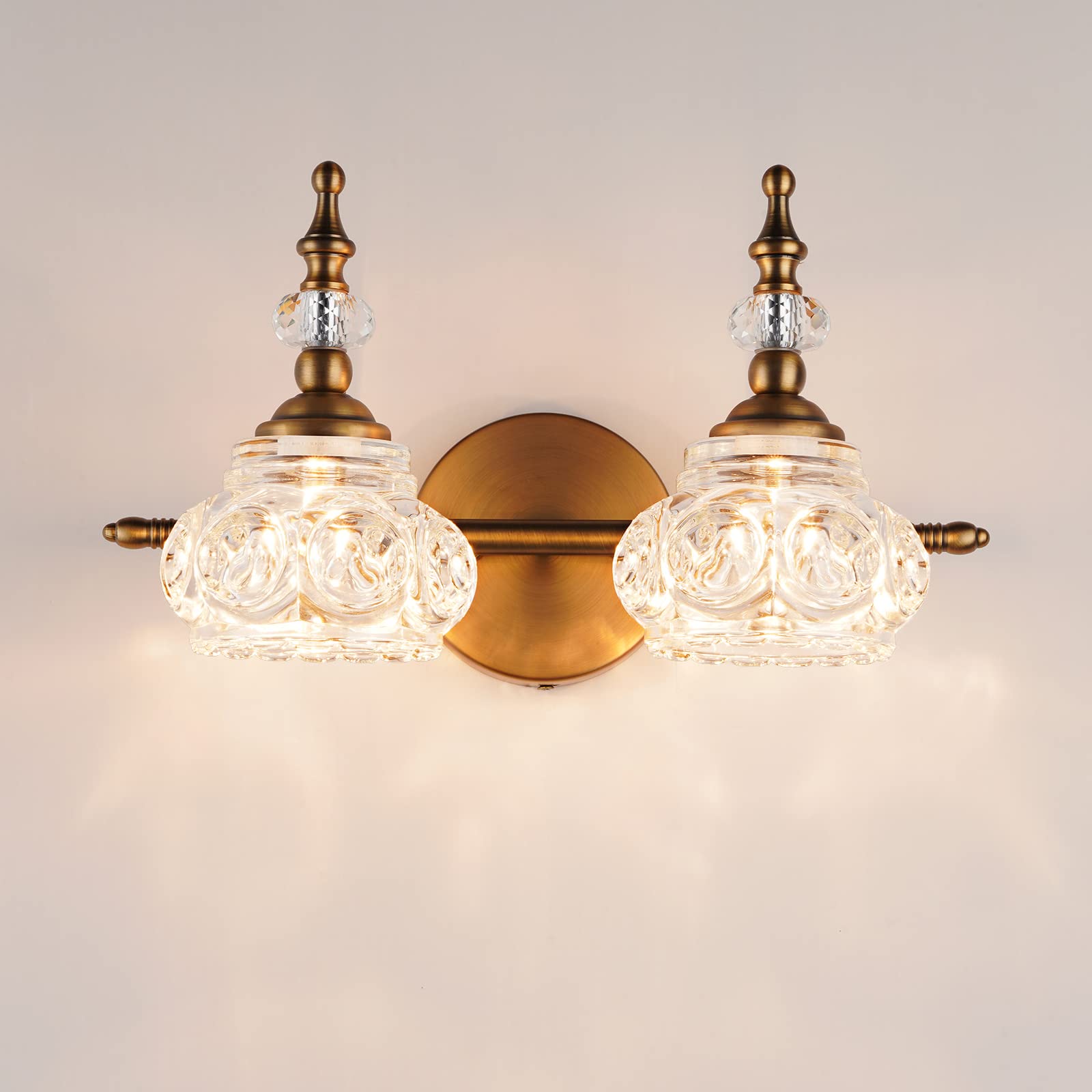 Vintage Brass Bathroom Vanity Light Fixtures - 2 Light Over Mirror Vanity Lighting for Bathroom Decor - Perfect for Modern & Classic Bathrooms, Powder Rooms & Dressing Areas