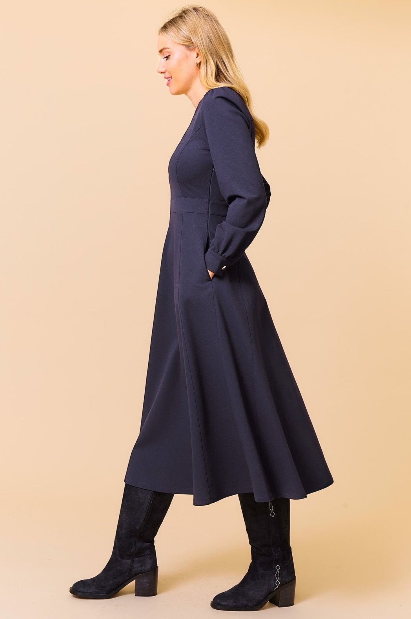 Luna EcoVero™ Midi Dress - Sustainable Navy Wrap Dress for Women | Perfect for Office, Date Night & Summer Vacation
