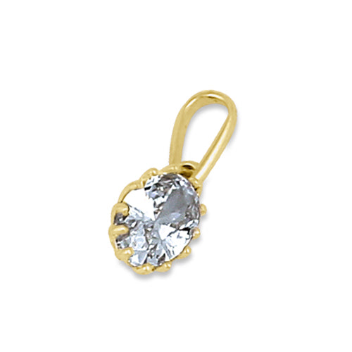 14K Solid Yellow Gold CZ Oval Pendant Necklace for Women - Elegant Cubic Zirconia Jewelry Gift for Birthday, Anniversary & Valentine's Day