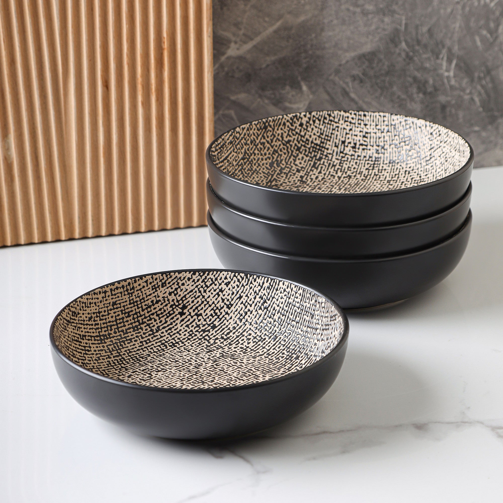 Sophie Stoneware Bowl Set - Brown & Black Handmade Ceramic Bowls for Soup, Salad, Cereal - Perfect for Dining, Entertaining & Kitchen Decor