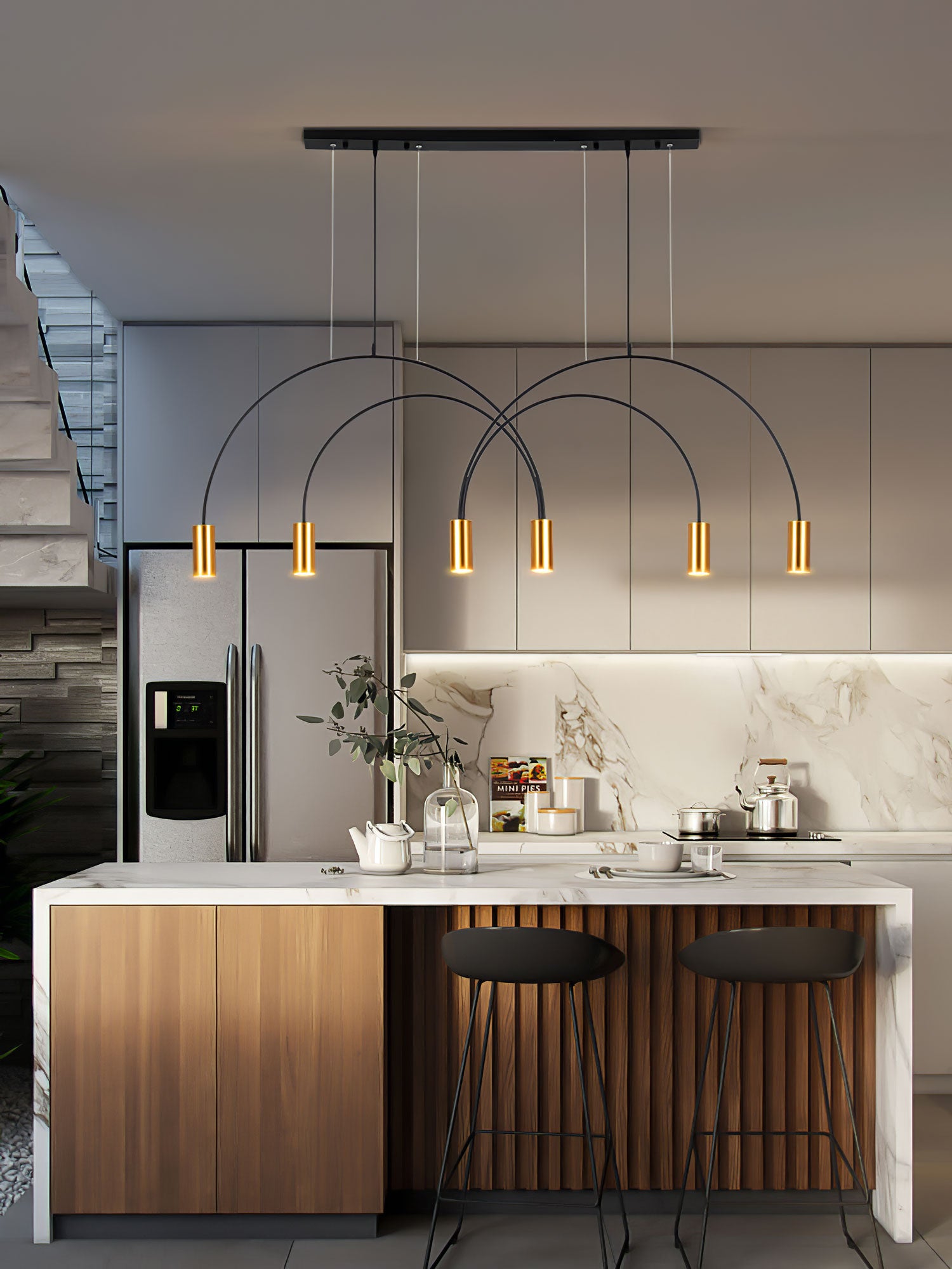 Modern Arcs Pendant Light - Sleek Minimalist Hanging Fixture for Kitchen Island, Dining Room & Bedroom Lighting | Dimmable LED Ceiling Lamp for Home Decor