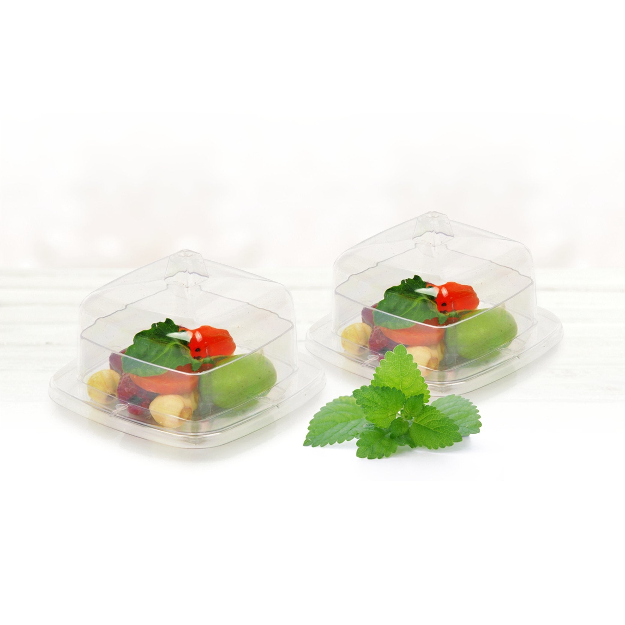 10 Pack Mini Square Cake Plates with Dome Covers - Perfect for Dessert Display, Party Serving, and Food Storage (BPA-Free)