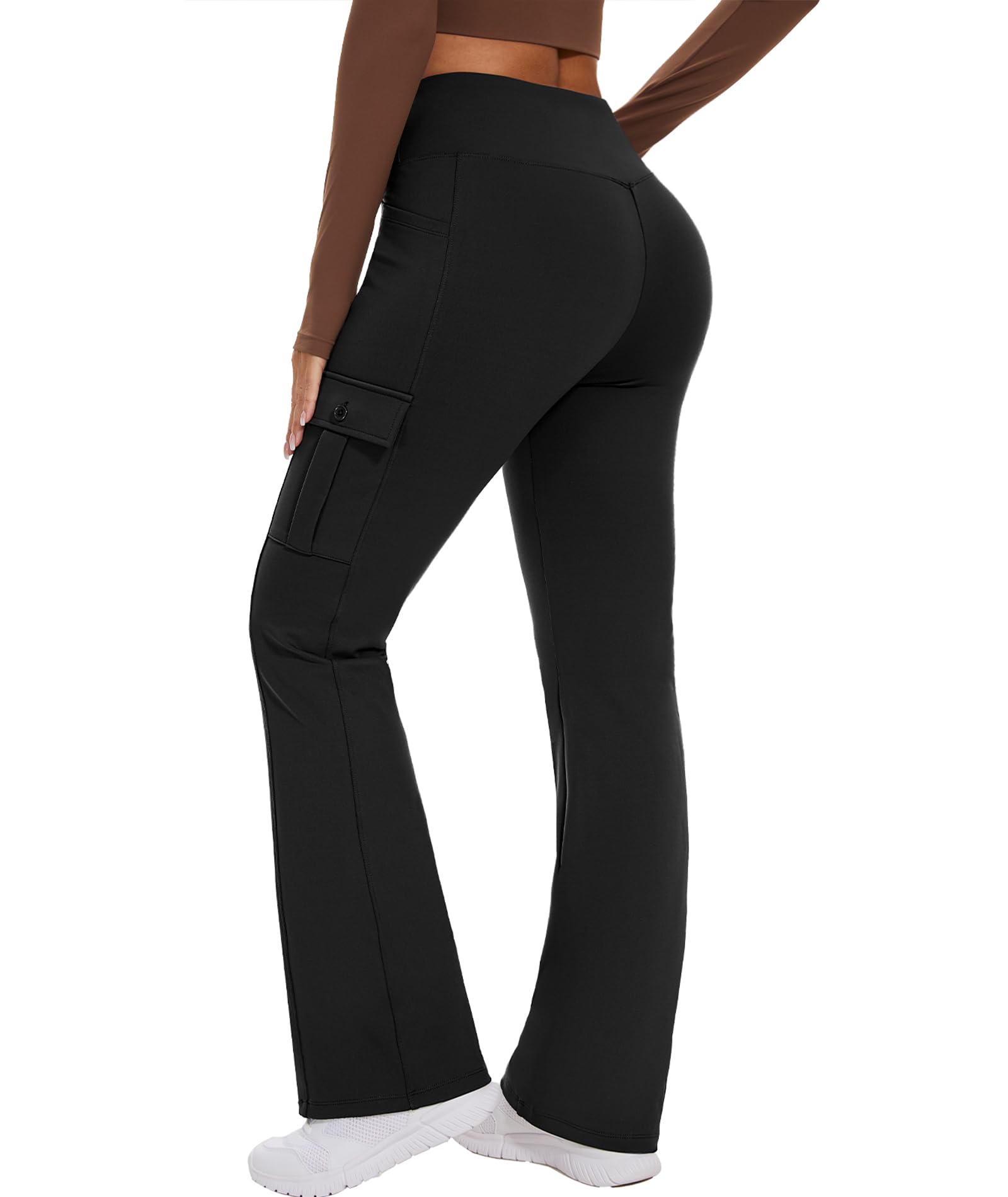 Women's Flare Leggings - High Waist Yoga Pants with Tummy Control, Crossover Bootcut Design & 5 Functional Pockets for Workout, Running & Casual Wear