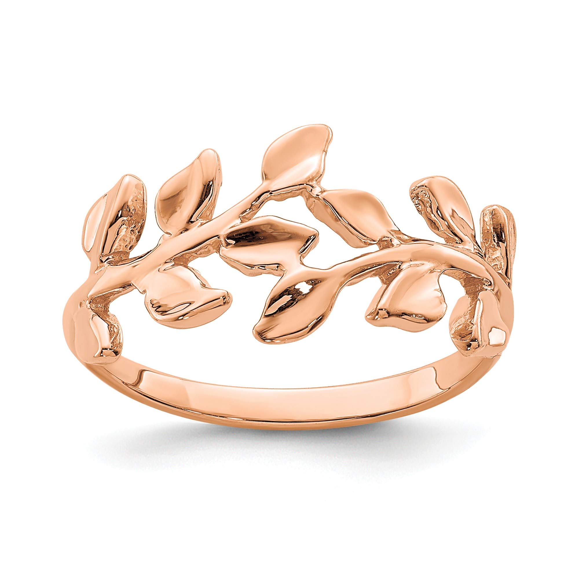 14K Rose Gold Polished Leaf Ring - Size 7 | Elegant Dainty Jewelry for Women | Perfect for Weddings, Anniversaries & Everyday Wear