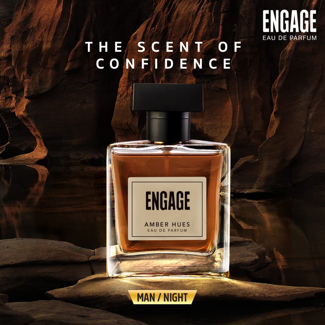 Engage Amber Hues Cologne for Men - Long Lasting Amber & Warm Woody Fragrance - 100ml Eau de Parfum with Free 3ml Tester - Perfect for Date Nights, Special Occasions & Gifts for Him