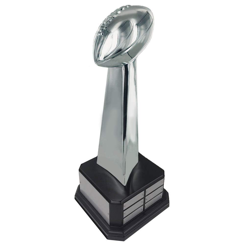 Customizable 18.25-Inch Fantasy Football Championship Trophy - Shiny Silver Ball with 1 Header Plate & 18 Name Plates - Personalized Awards for Fantasy League Winners - Perfect for Sports Trophies, Office Awards & Fantasy Football Prizes