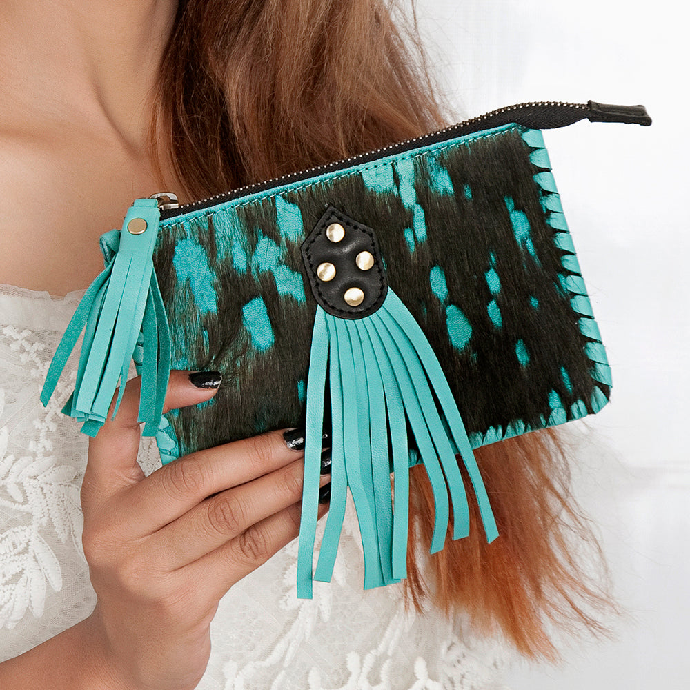 Genuine Leather Women's Coin Purse with Hair On - American Darling ADBGD169 Western Style Handbag for Everyday Use & Cowgirl Fashion Accessories