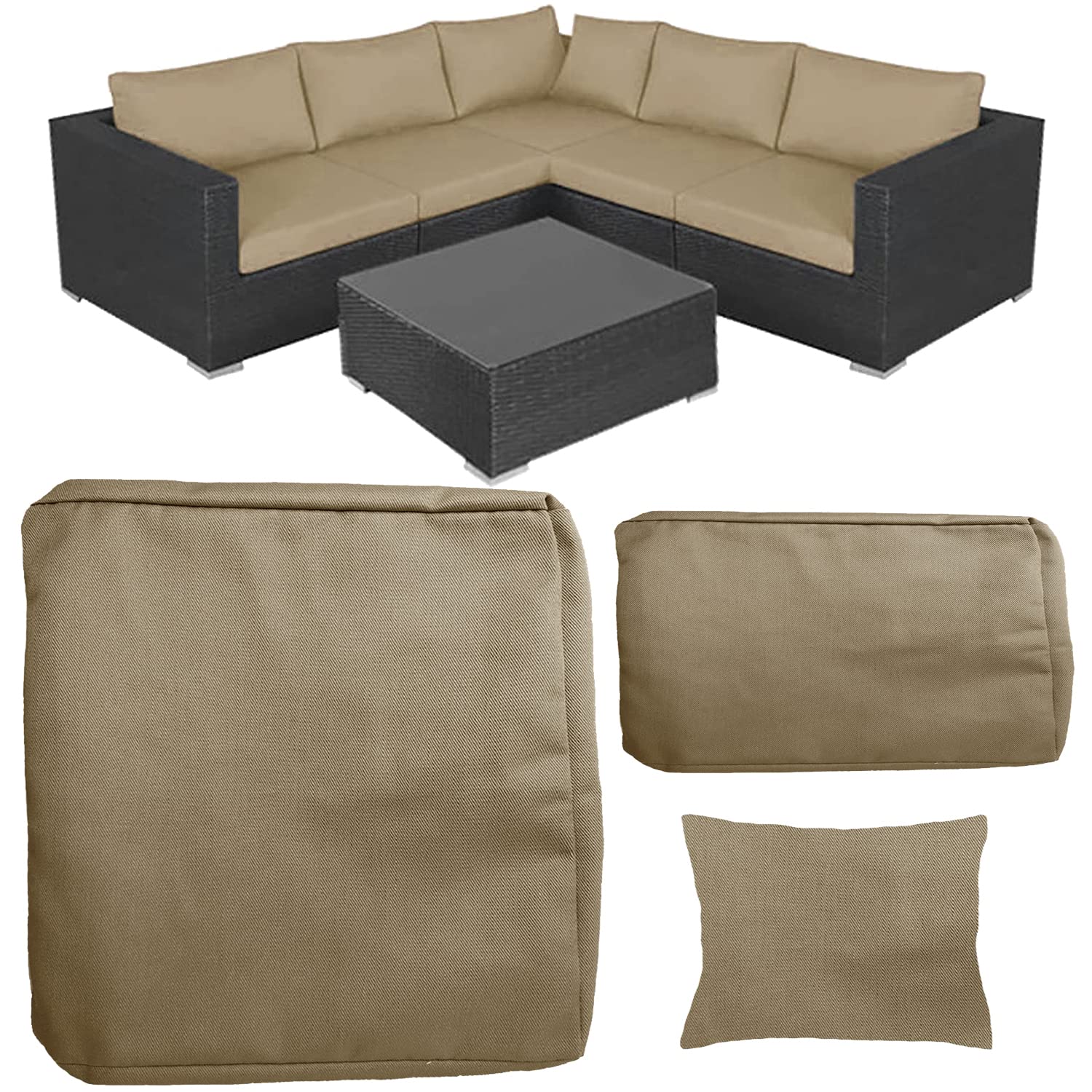 5-Piece Waterproof Outdoor Patio Cushion Covers Set - Taupe Seat & Back Covers for Patio Furniture - Durable, UV-Resistant & Weatherproof - Perfect for Garden, Deck, Poolside & Outdoor Lounge