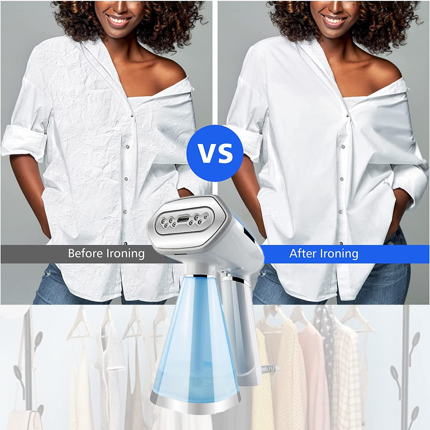 **Portable Handheld Garment Steamer - 1200W Fast Heating Mini Travel Steamer for Clothes, 3 Steam Levels, Auto Shut Off & Leak Proof - Perfect for Wrinkle Removal at Home, Office, and Travel**