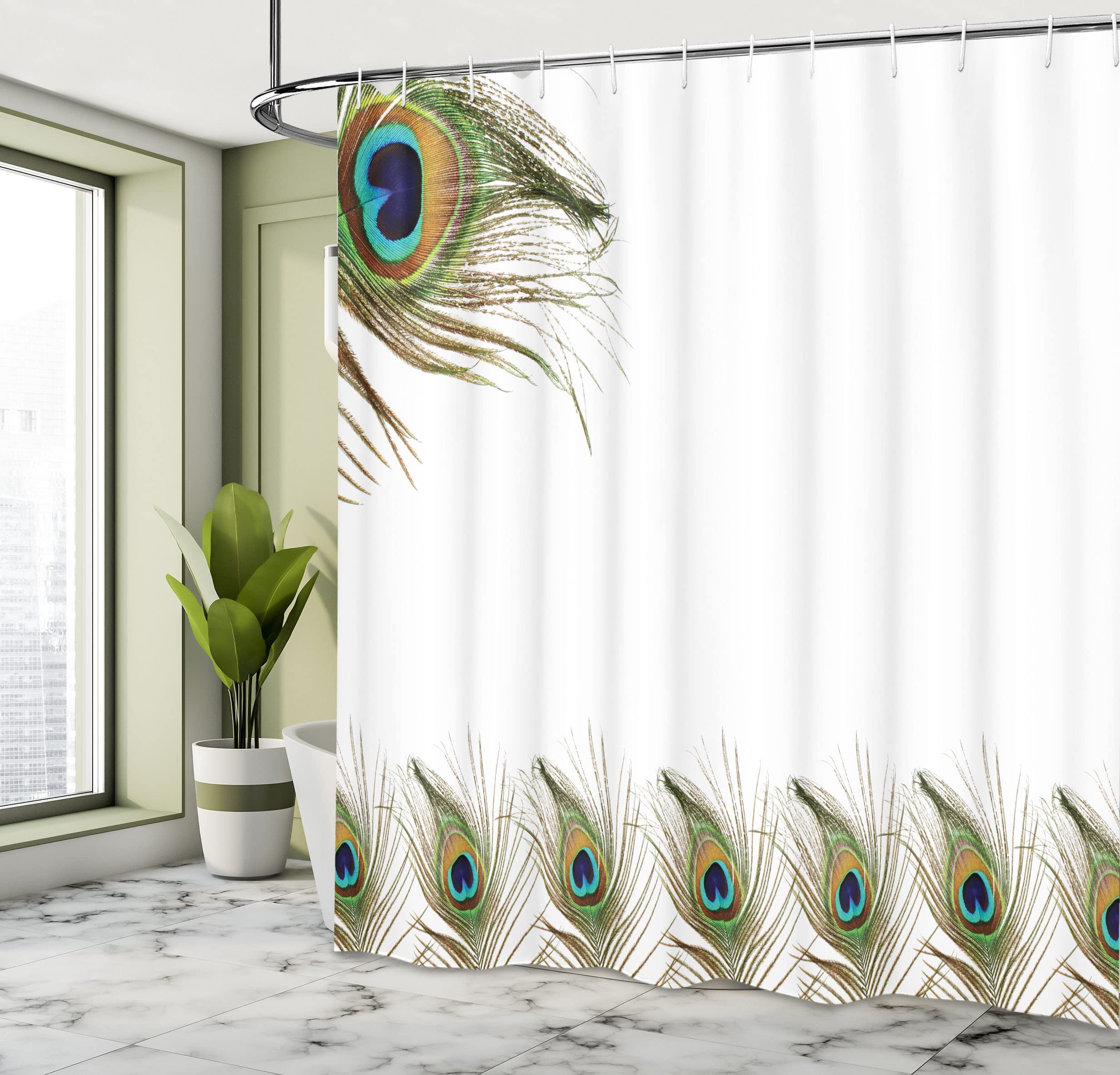 Ambesonne Peacock Shower Curtain - Exotic Peacock Feather Design Boho Ethnic Bathroom Decor, 69