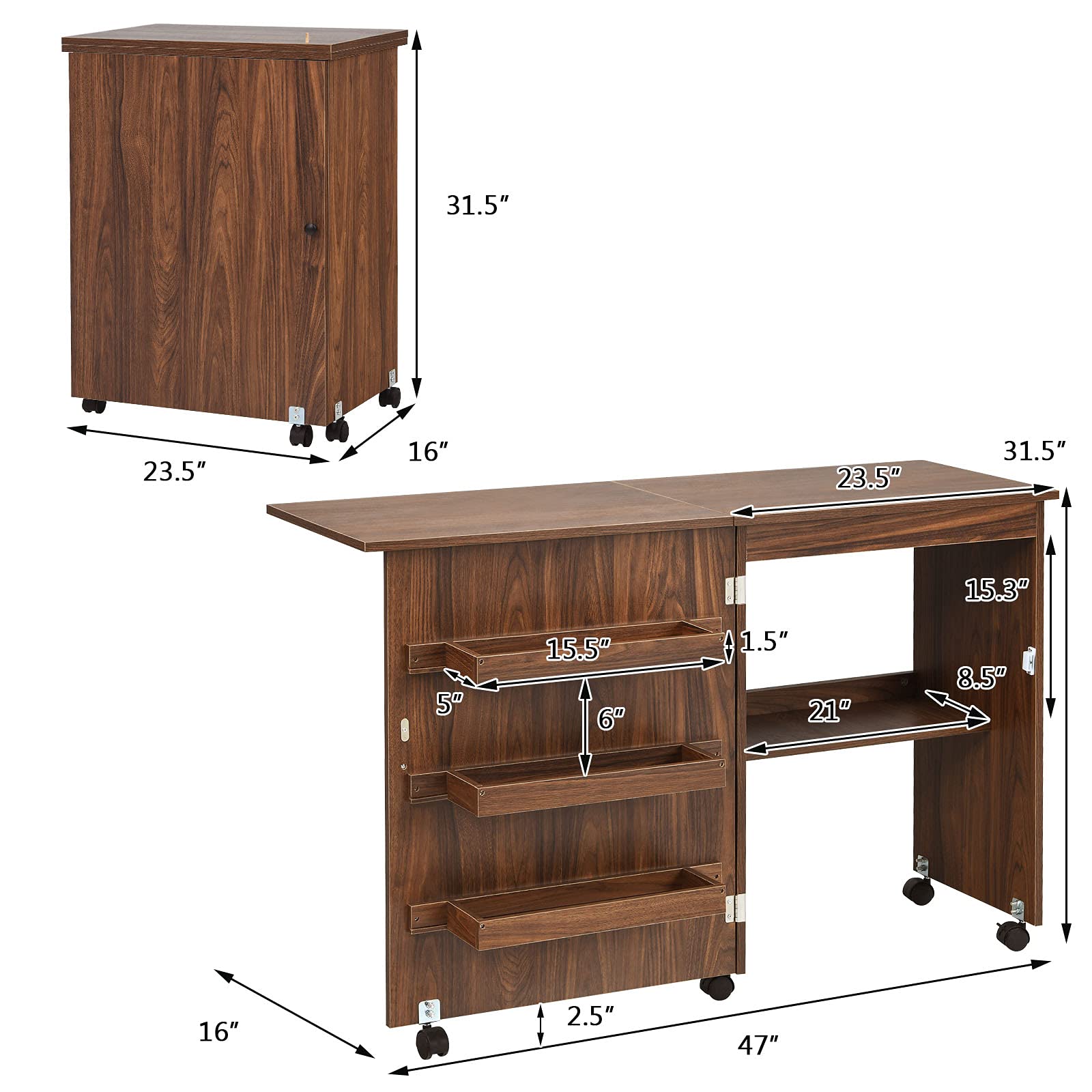 DORTALA Folding Sewing Table with Storage - 46