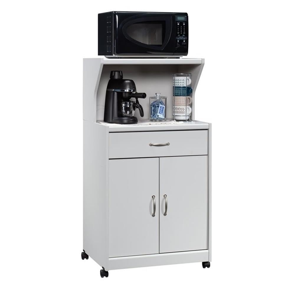 Pemberly Row Modern Gray Engineered Wood Microwave Kitchen Cart - Compact & Stylish Storage Solution for Small Kitchens & Apartments