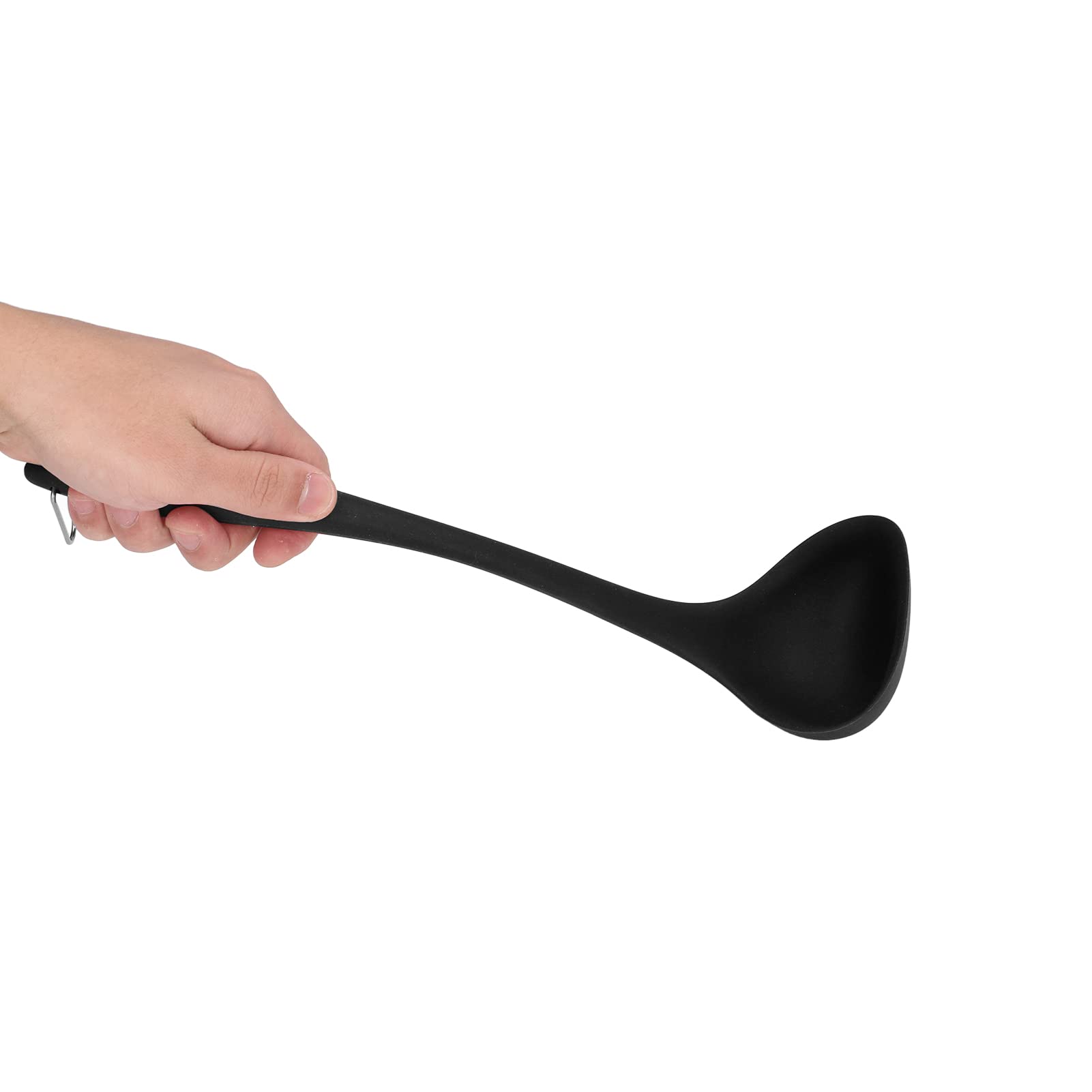Silicone Kitchen Spoon - Soft, Non-Slip & Space-Saving Cooking Utensil for Family Dining | Ideal for Cooking, Serving & Everyday Kitchen Use (Black)