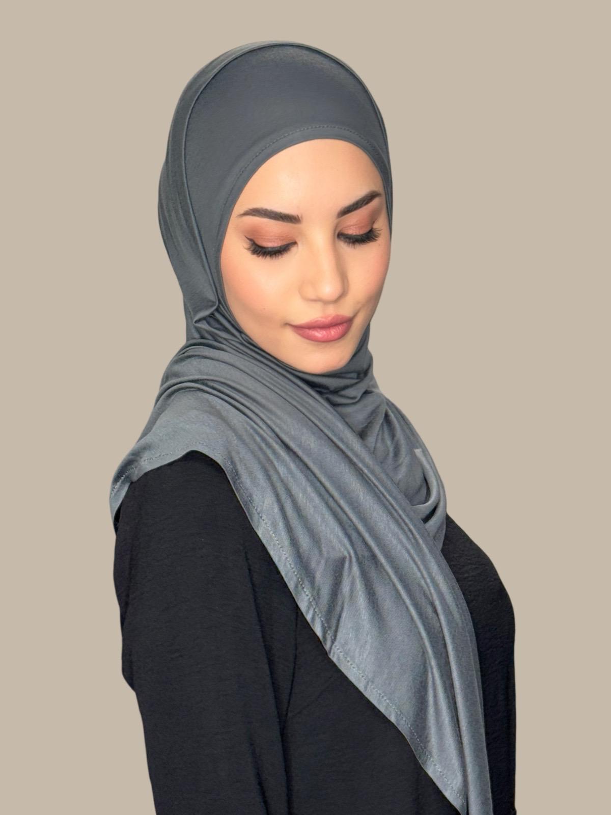 Premium Pre-Sewn Jersey Hijab in Pebble Grey - Soft & Comfortable for Everyday Wear, Work, and Prayer