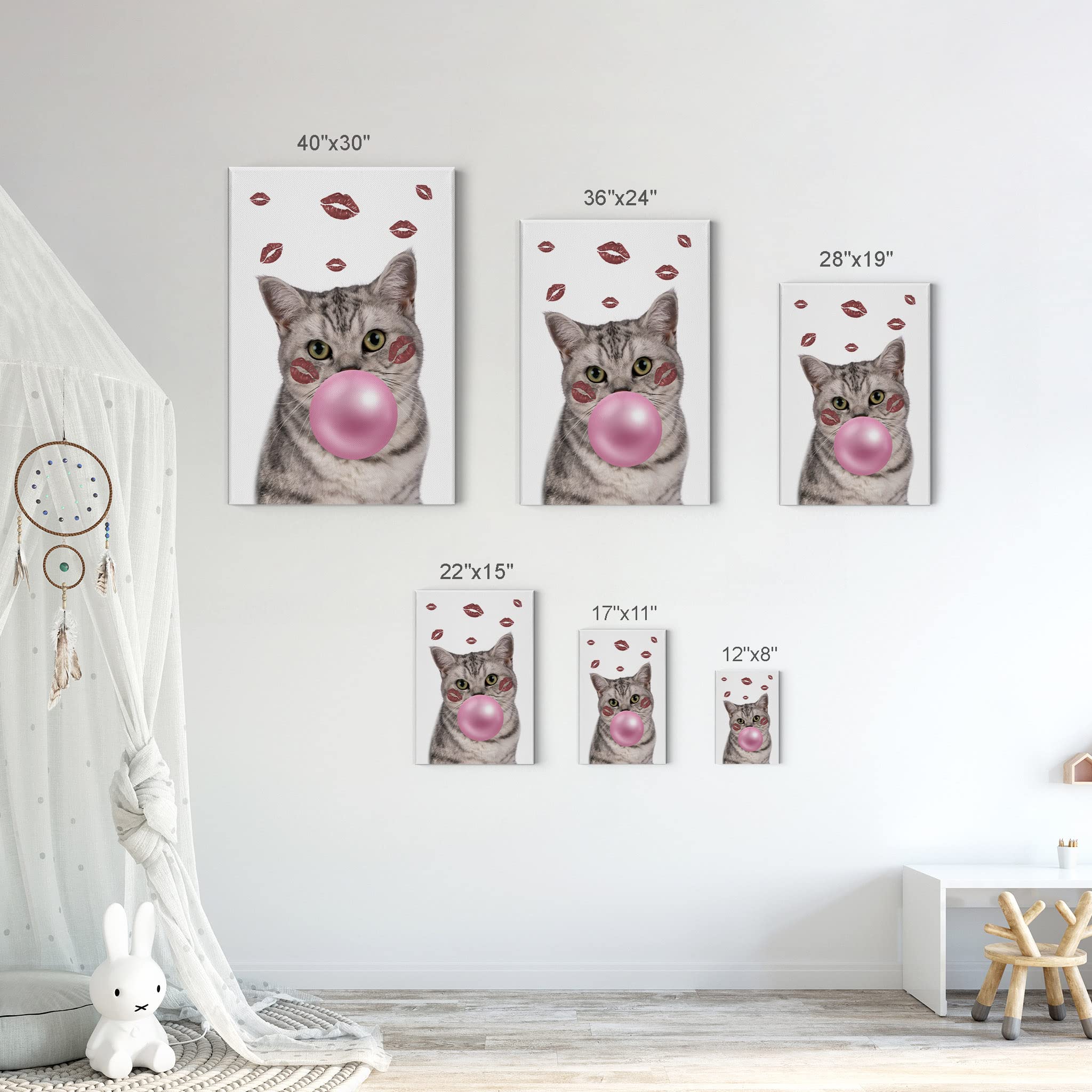 Brazilian Shorthair Cat & Golden Retriever Dog Chewing Bubble Gum Pop Art Canvas Prints Set - 2 Panel Animal Portrait Wall Decor for Living Room, Bedroom, Nursery (28x19 inches) - Perfect for Pet Lovers & Modern Home Decor