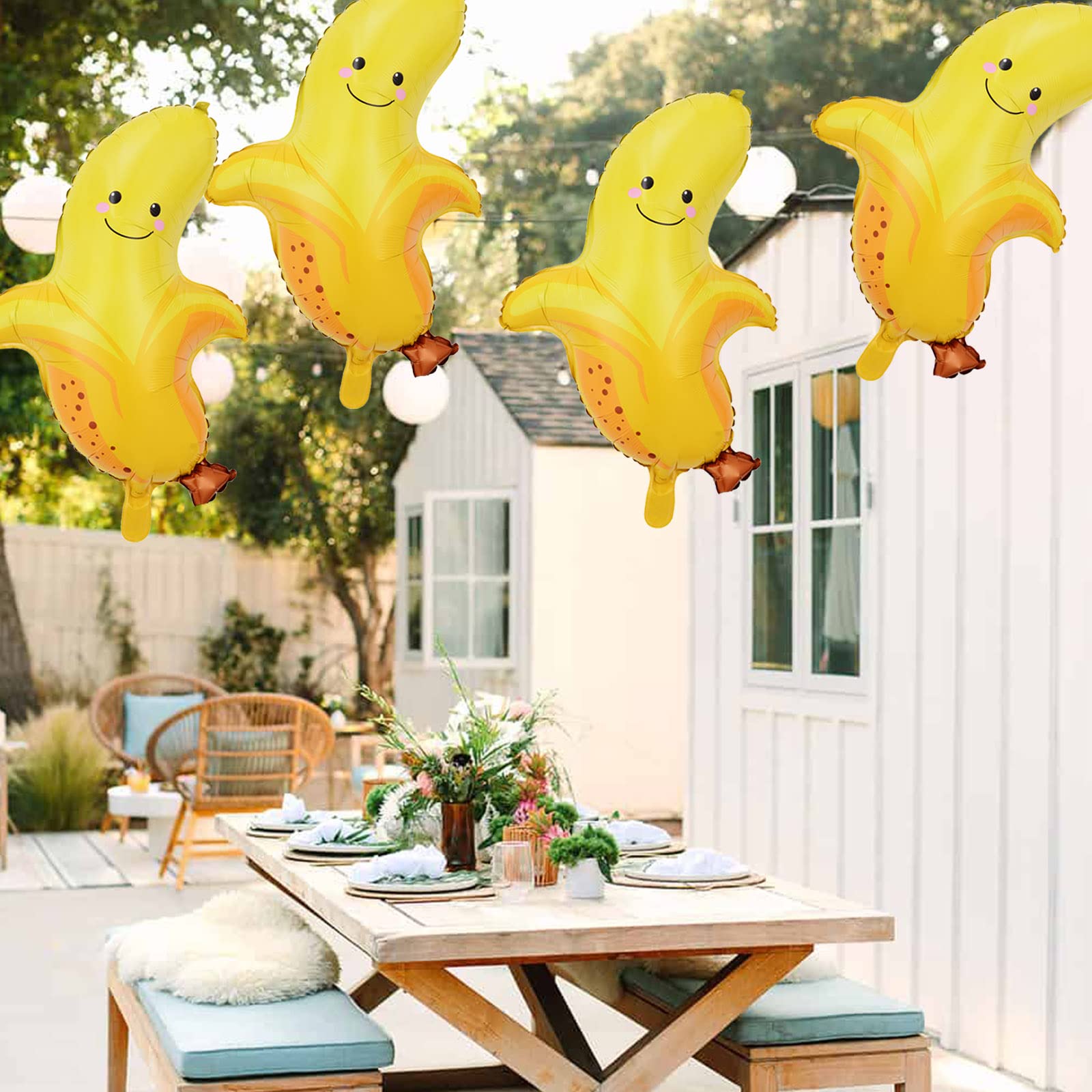 8Pcs Large Banana Foil Helium Balloons - Fun Fruit Themed Party Decorations for Birthday, Baby Shower & Wedding - Perfect for Tropical, Jungle or Go Bananas Party Themes