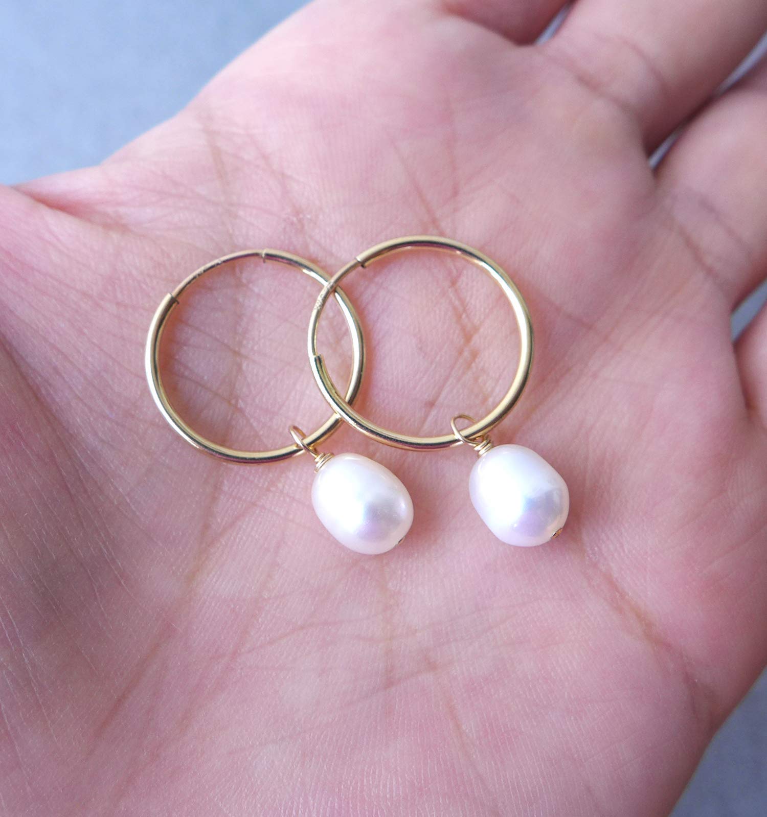 14K Gold Filled Baroque Freshwater Pearl Hoop Earrings for Women - 16mm Endless Hoop Earrings | Elegant Pearl Jewelry for Wedding, Party & Everyday Wear