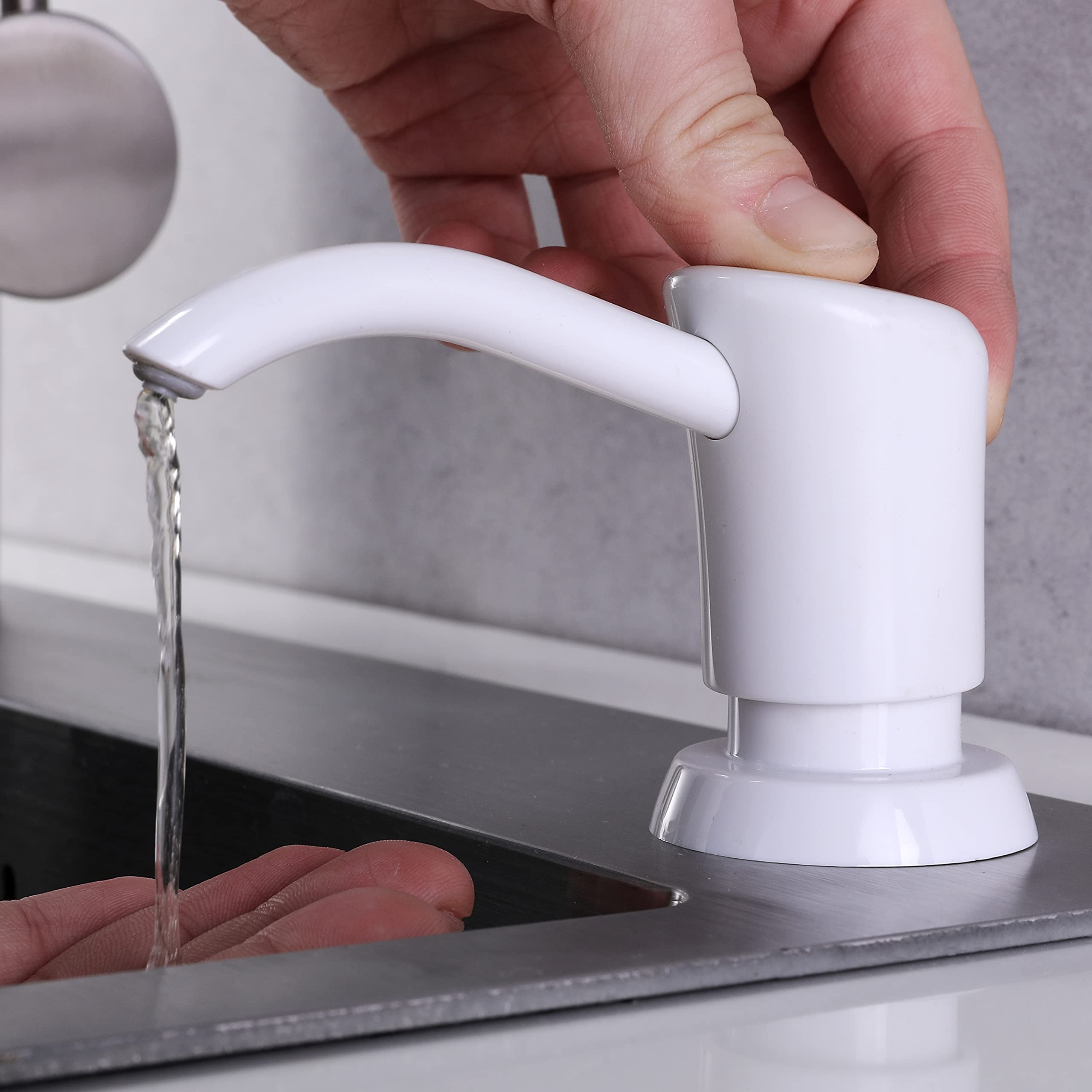 GAGALIFE 13oz White Top-Refillable Kitchen Sink Soap Dispenser with Large Pet Bottle - Perfect for Modern Kitchens, Bathrooms & Pet Washing Stations