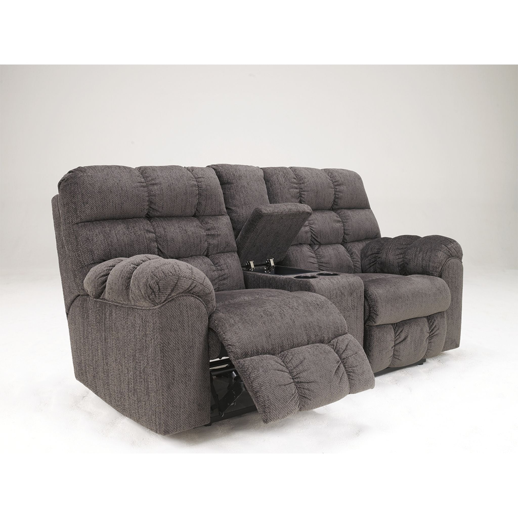 Acieona Reclining Loveseat with Console in Slate - Modern Small Space Living Room Furniture for Couples, Apartments & Cozy Spaces