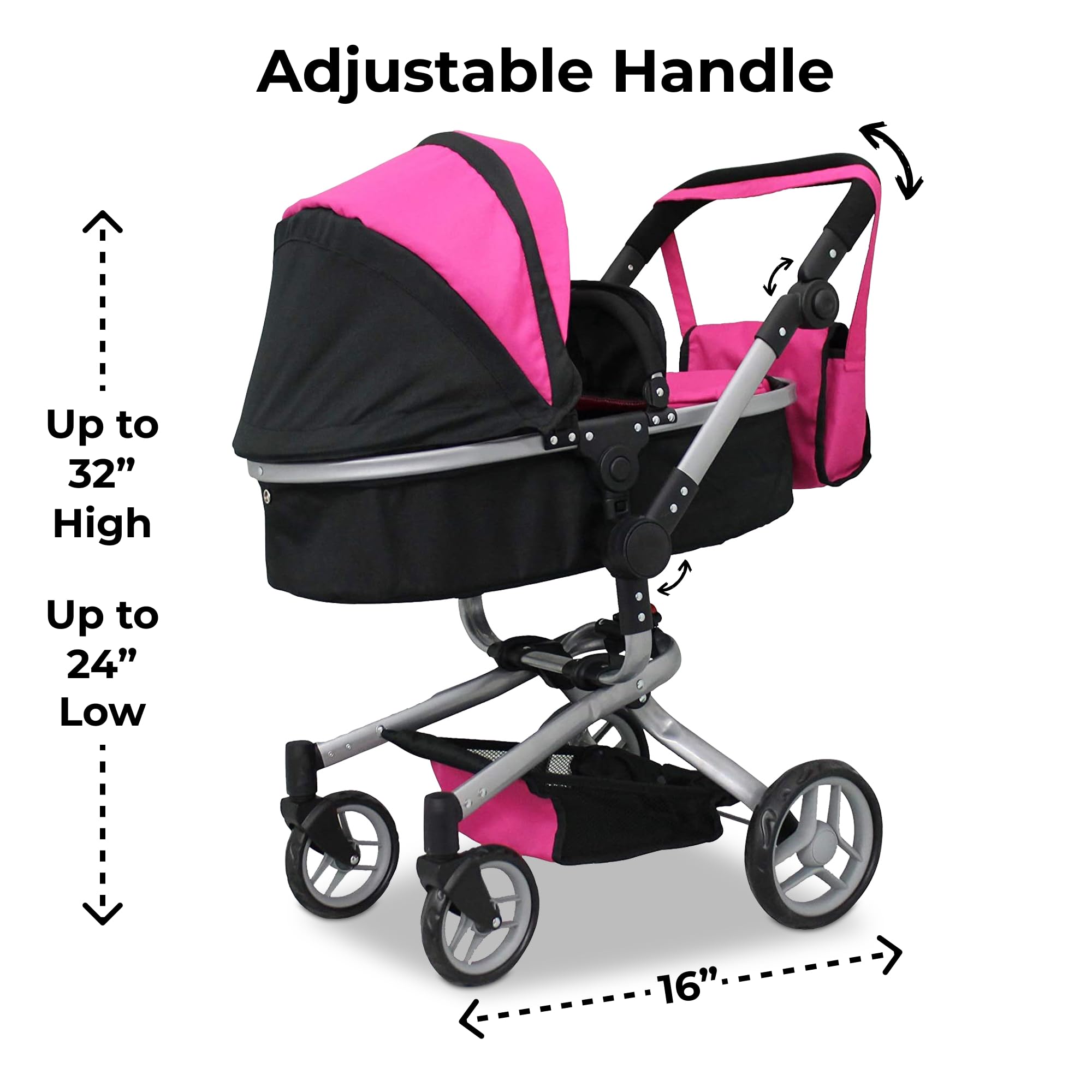Deluxe 2-in-1 Mommy & Me Baby Doll Stroller with Diaper Bag - Foldable 32