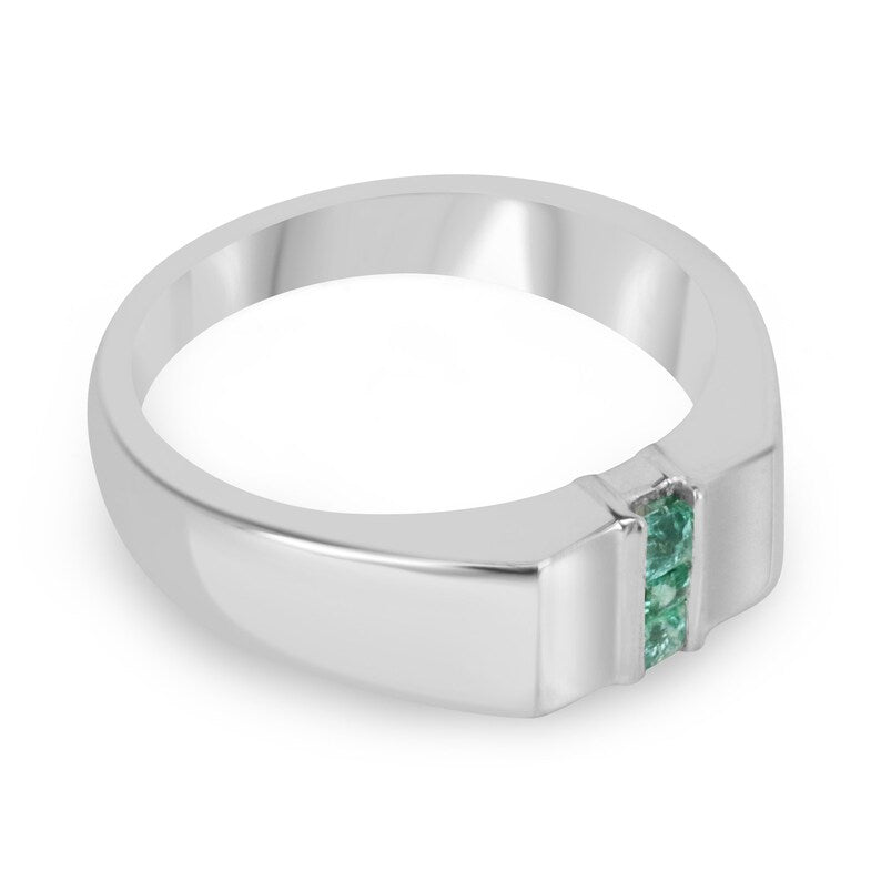 0.30tcw Natural Spring Green Emerald 3 Stone Ring - Sterling Silver 925 for Men & Women | Elegant Jewelry Gift for Anniversary, Engagement & Special Occasions
