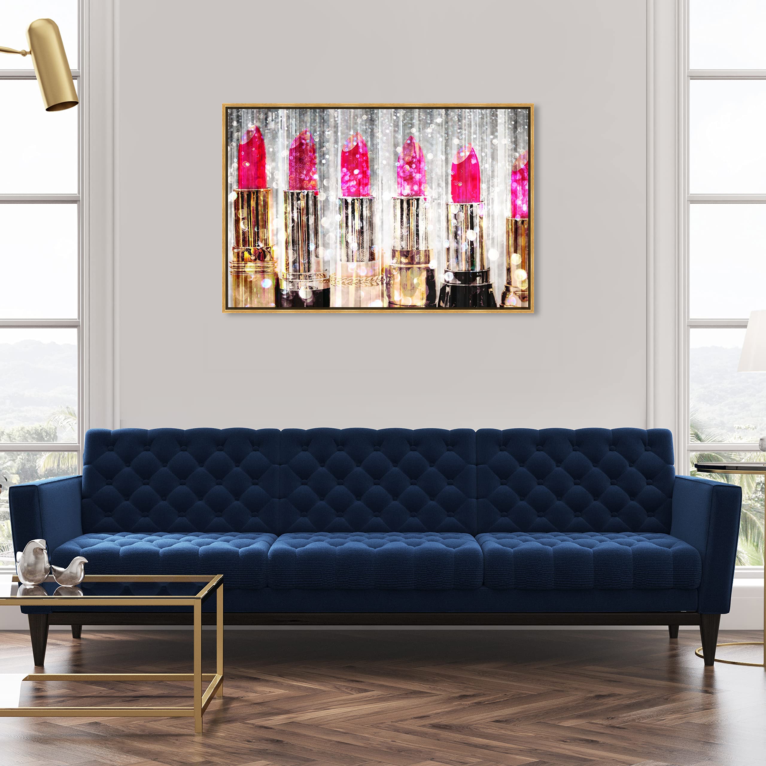 Oliver Gal Artist Co. Modern Gold Framed Canvas Wall Art - Fashion & Glam Lipstick Collection in Pink & Gold (45x30 inches) - Perfect for Living Room, Bedroom & Bathroom Decor | Elegant Home Accent for Women's Spaces & Makeup Vanities