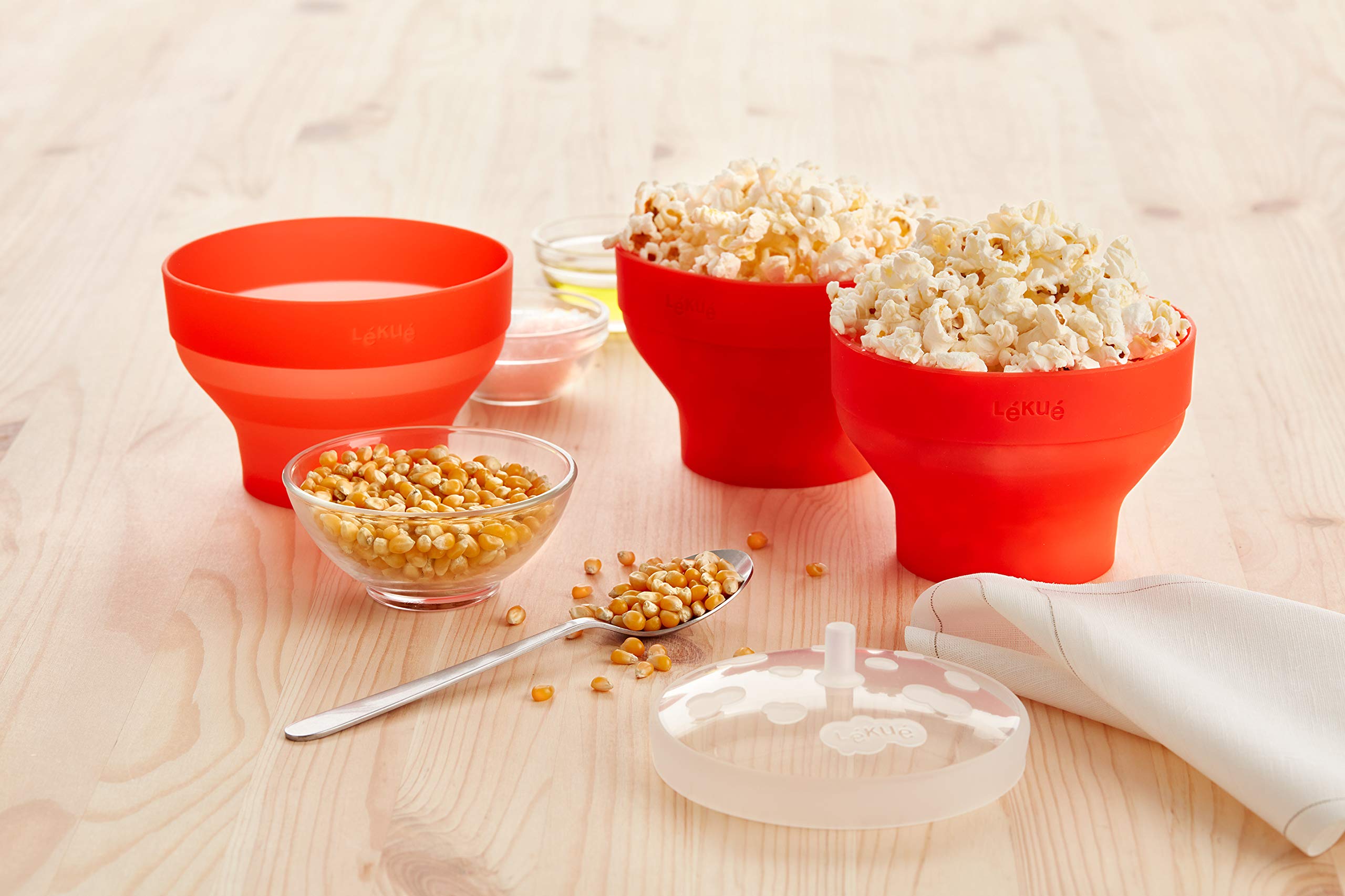 Lékué Mini Microwave Popcorn Maker - 5 x 3.5 Inches, BPA-Free, Red - Perfect for Healthy Snacking at Home, Office, or Movie Nights