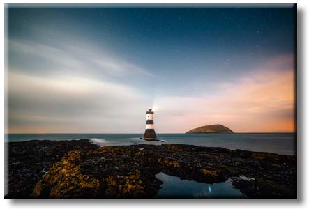 Lighthouse Painting on Stretched Canvas - Coastal Wall Art Decor for Living Room, Bedroom & Office - Ready to Hang Framed Canvas Print - Perfect for Beach House Decor & Nautical Theme Interiors
