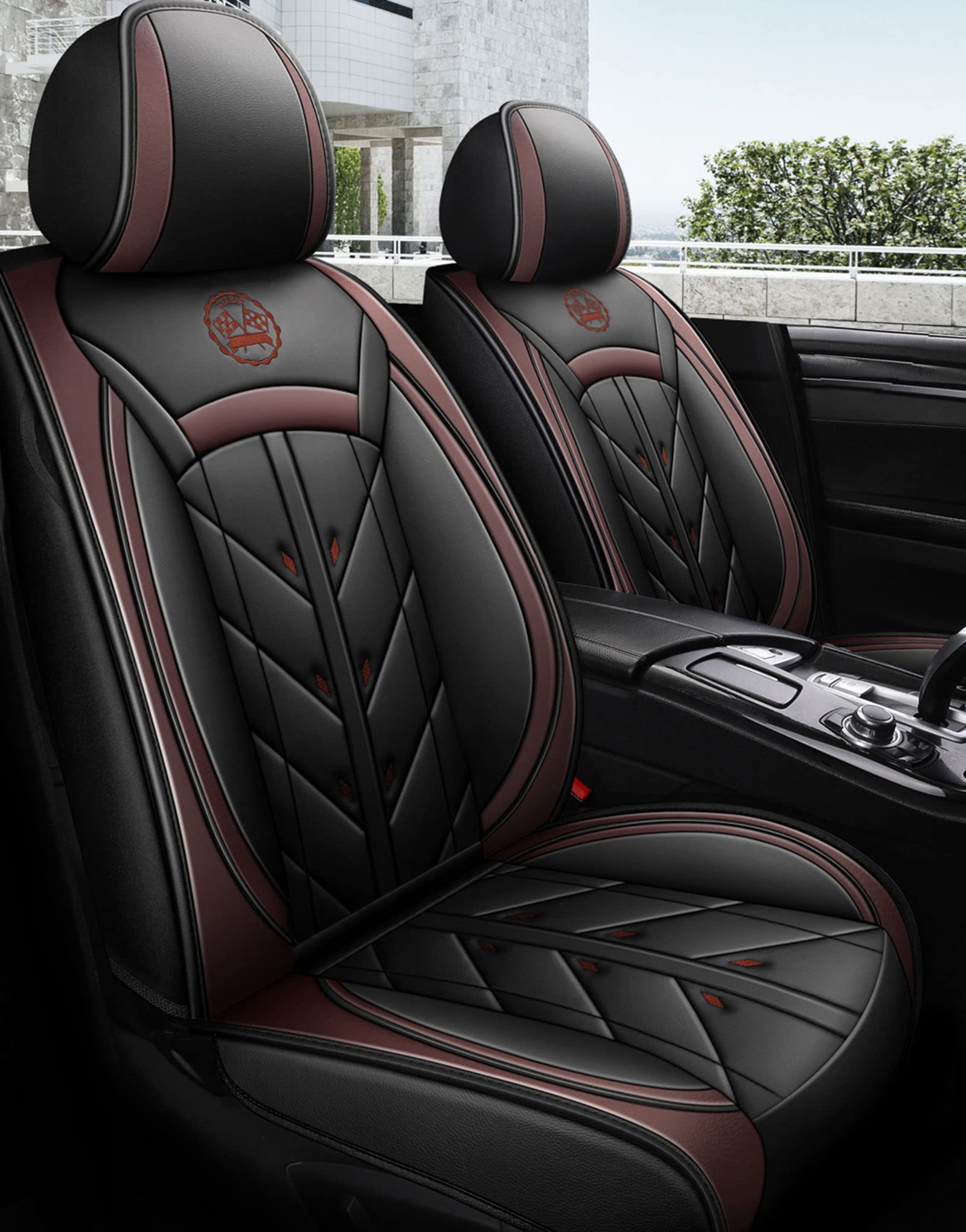 KEINXOW Universal PU Leather Car Seat Cover Full Set - 5-Seat Front & Rear Cushions with Pillows for SUV, Truck, Van | All-Season Protection & Comfort | Perfect for Road Trips, Daily Commute & Family Travel