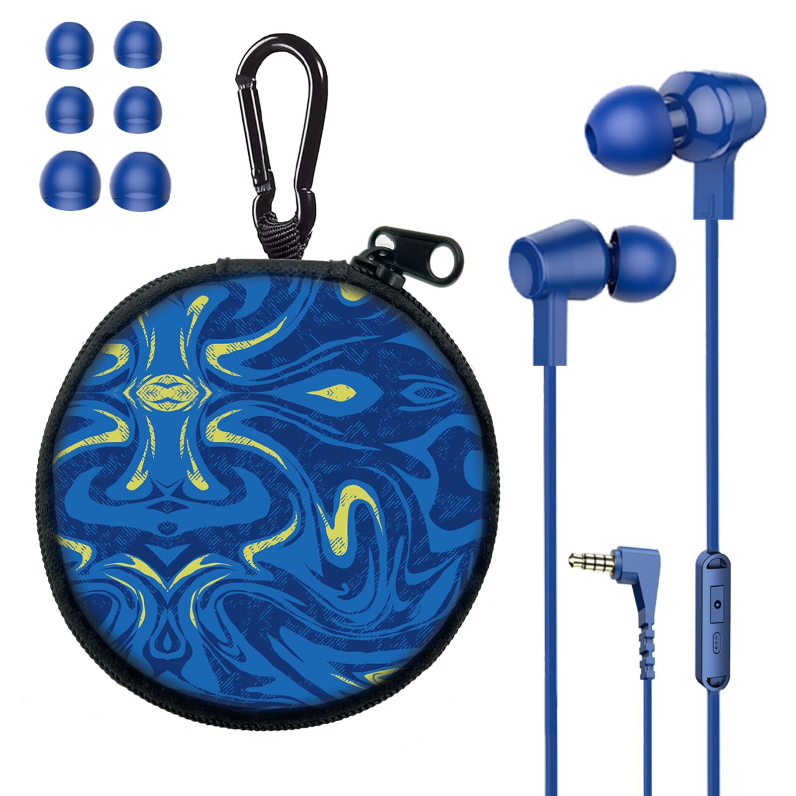 Kids Wired Earbuds with Fashionable Case - Small Ear Tips for Comfort, Aesthetic Design for School & Travel - Compatible with Phone, PC, Laptop (Blue Storm) | Perfect for Online Classes, Music & Gaming