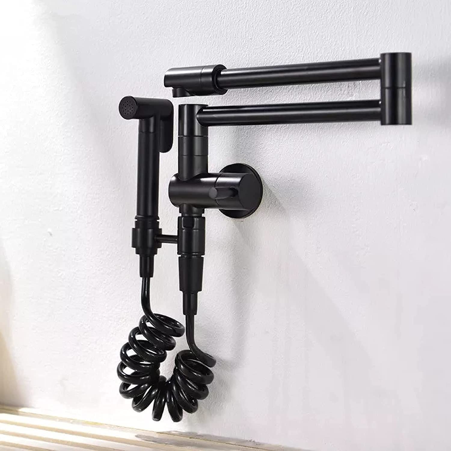 Stainless Steel Kitchen Sink Faucet - Foldable Brass Mixer Tap with Rotating Sprayer for Wall Mounted Installation (Cold Water) - Perfect for Kitchen, Bidet, Mop Sink & Utility Room Use