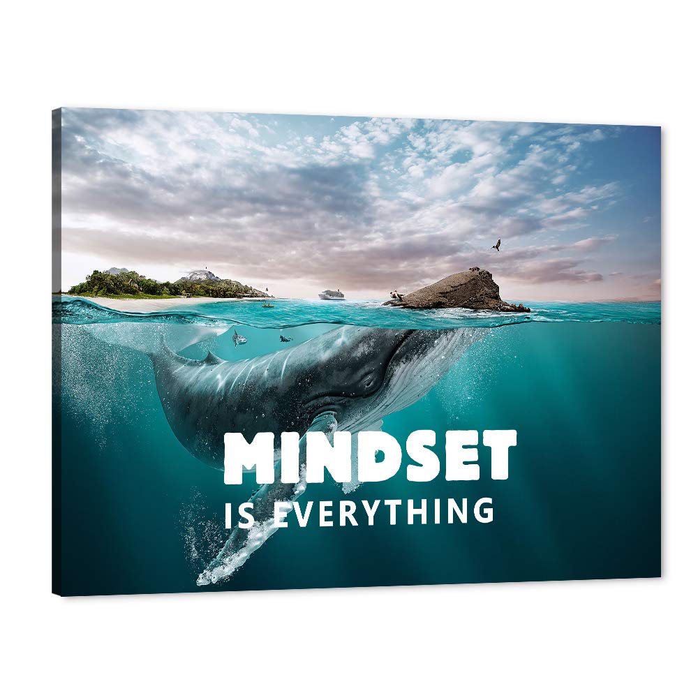 Motivational Canvas Wall Art for Office & Home - 'Mindset is Everything' Inspirational Quote Print - Framed Positive Decor for Office, Gym & Living Room (28x40 Inches) - Perfect for Work Motivation & Fitness Inspiration