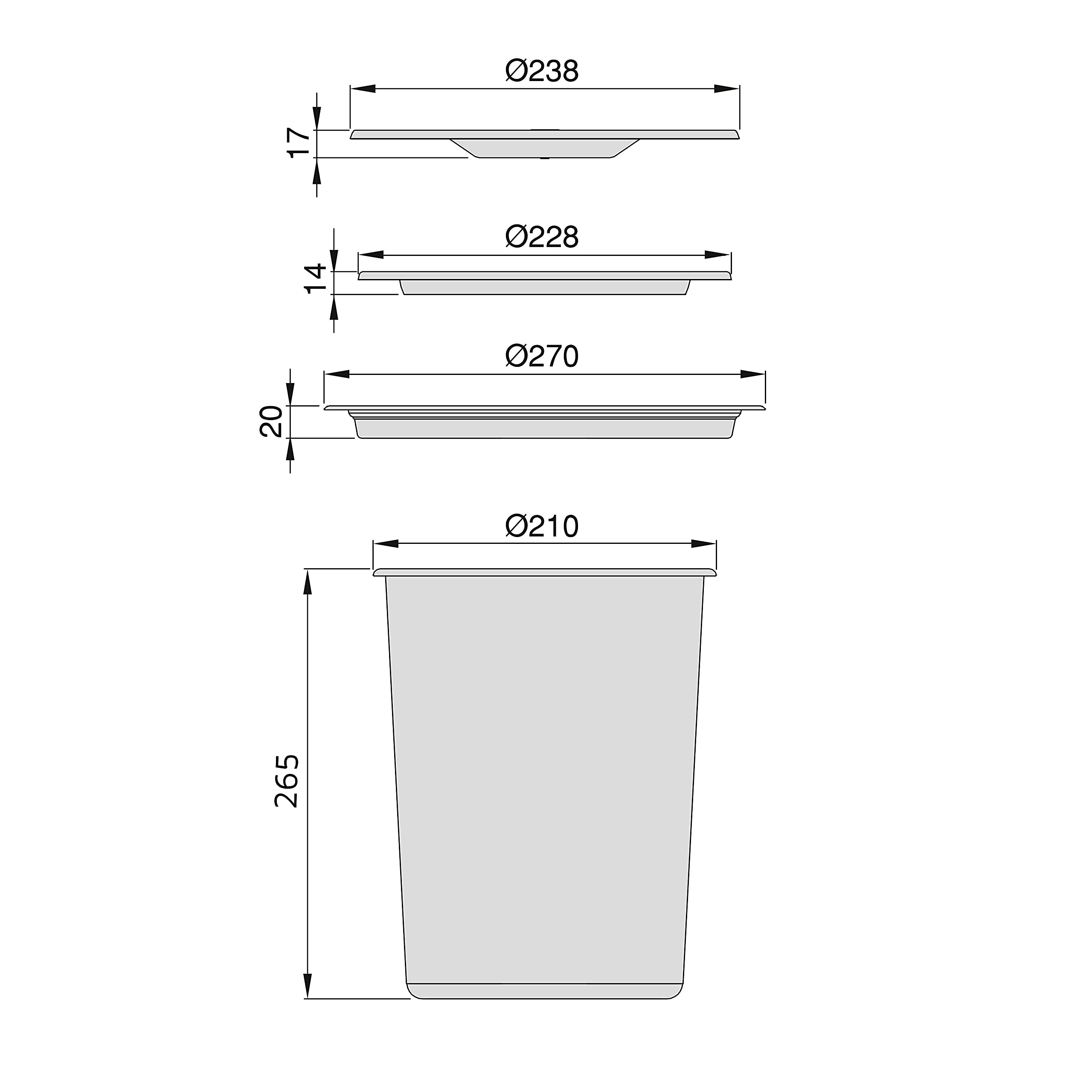 Stainless Steel & Plastic Worktop Waste Bin - Kitchen Countertop Trash Can for Small Spaces, Office, Bathroom & Home Use