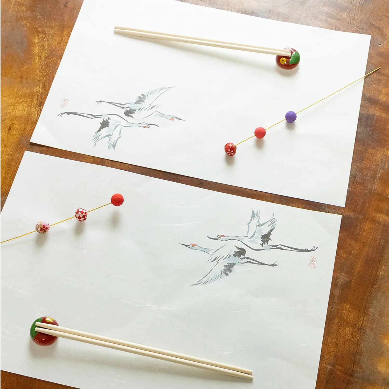 Premium MIN Senju Washi Paper Placemats - Set of 100 Elegant Crane Design Japanese Table Mats for Dining, Parties & Home Decor