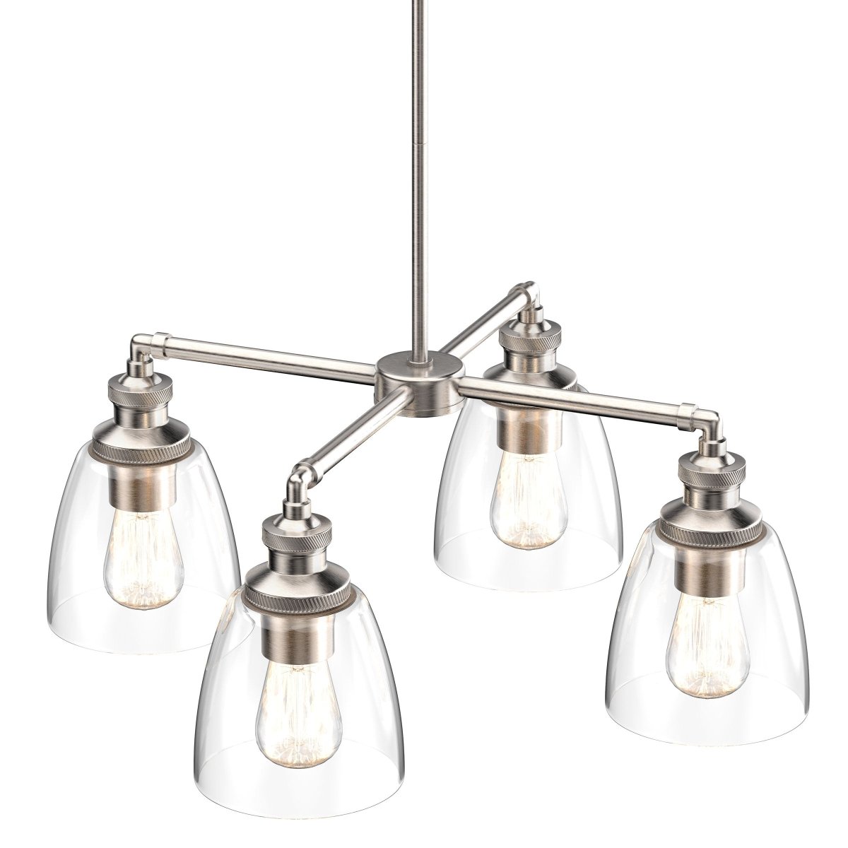 4-Light Clear Glass Chandelier Lighting Fixture with E26 Base - Perfect for Kitchen Island, Coffee Bar, Dining Room & Farmhouse Decor