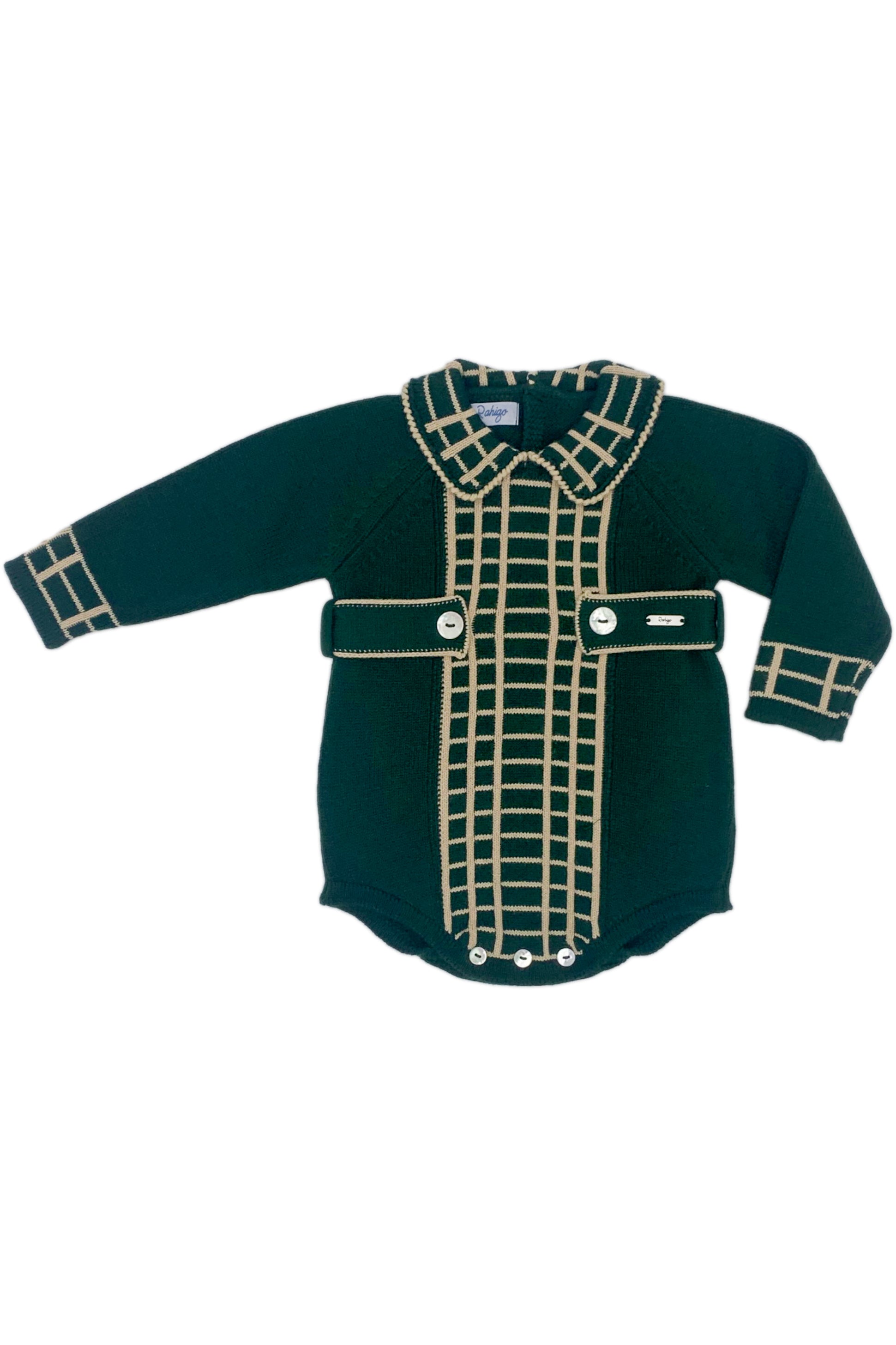 Stylish Green & Camel Check Knit Romper for Women - Soft Cotton Jumpsuit with Button Front - Perfect for Casual Outings, Picnics and Summer Vacations