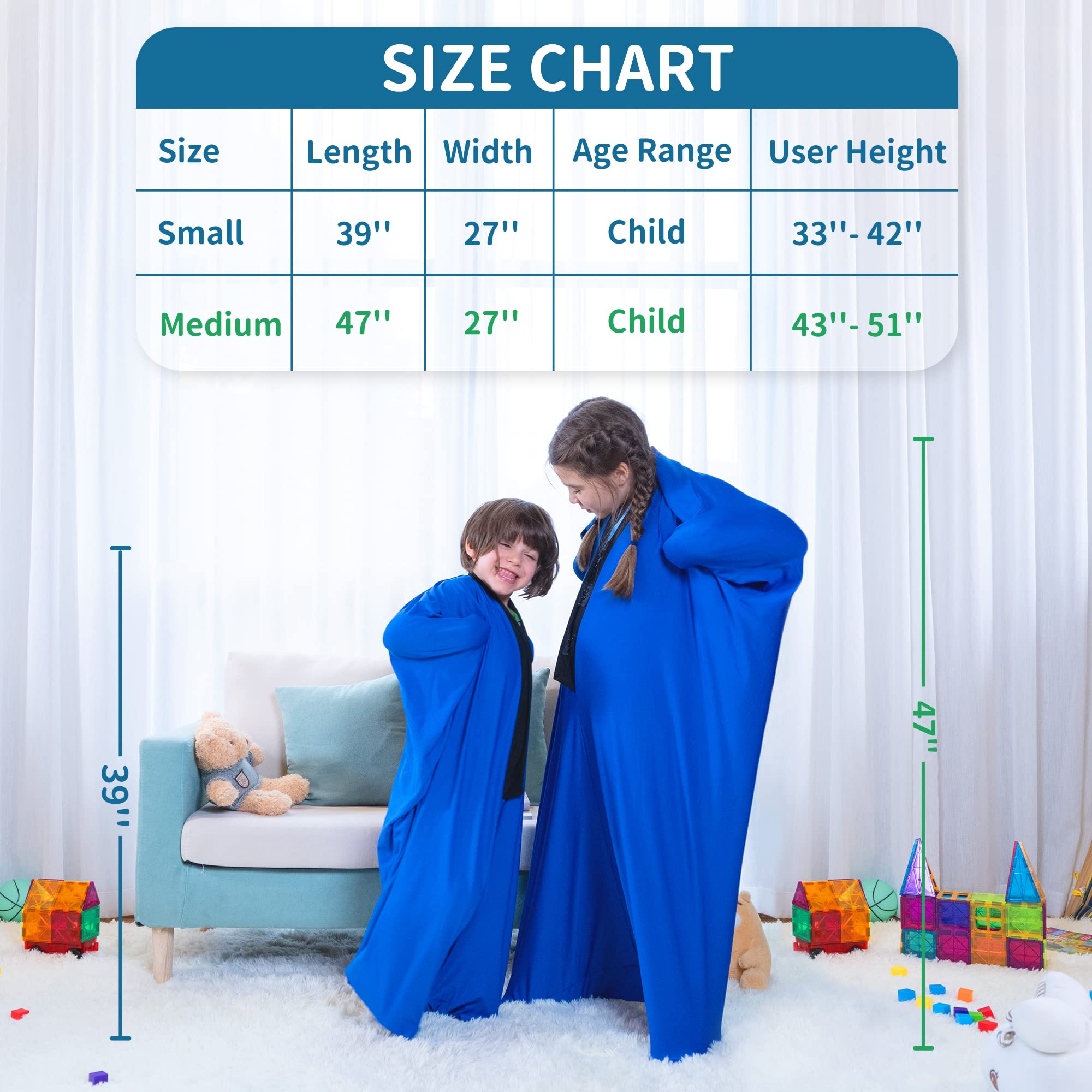 OUTREE Sensory Body Sock for Kids - Deep Pressure Therapy for Autism, ADHD & Sensory Processing Disorder - Calming Full Body Compression Sock with Carrying Bag (Medium 47