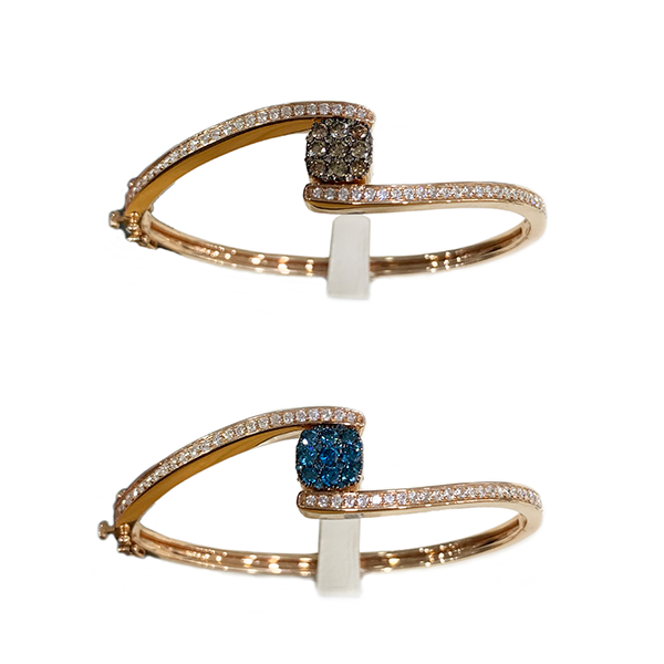14K Rose Gold Brown & Blue Diamond Bangle Bracelet for Women - Elegant Stackable Jewelry Gift for Anniversary, Wedding & Special Occasions