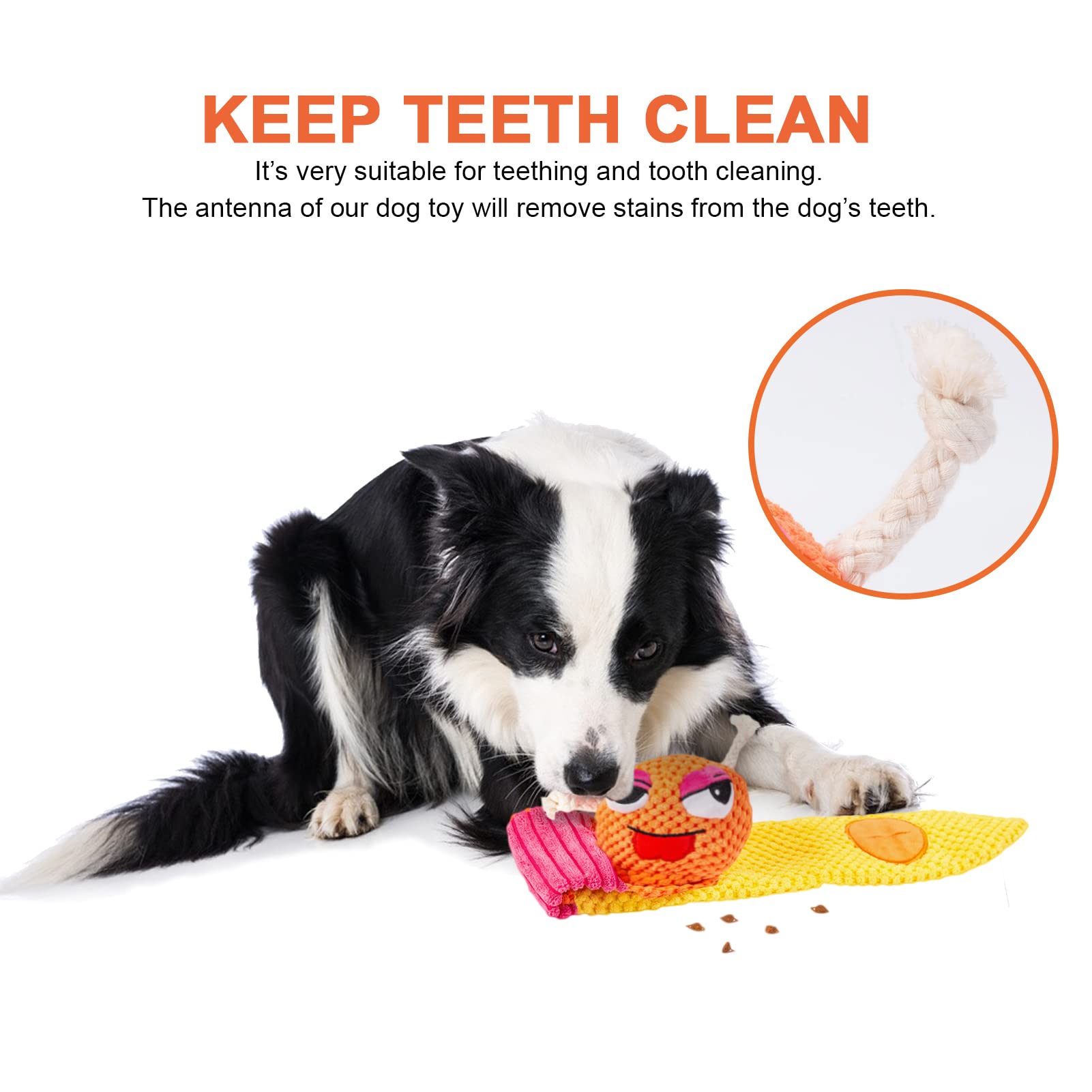 JOYELF Plush Snuffle Dog Toys with Squeaker & Treat Dispenser - Interactive Puzzle Toys for Small, Medium & Large Dogs - Crinkle Rope & Stuffed Snail Design for Mental Stimulation & Slow Feeding - Perfect for Indoor Play, Training Rewards & Anxiety Relief