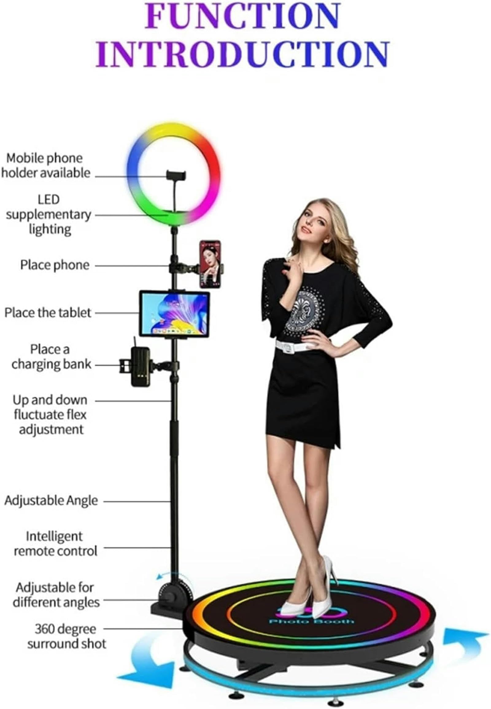 360 Photo Booth with Ring Light & Flight Case - Smart Remote & APP Control, Auto Slow Motion for Parties, Weddings, Events | Perfect for Social Media, Marketing, and Celebrations