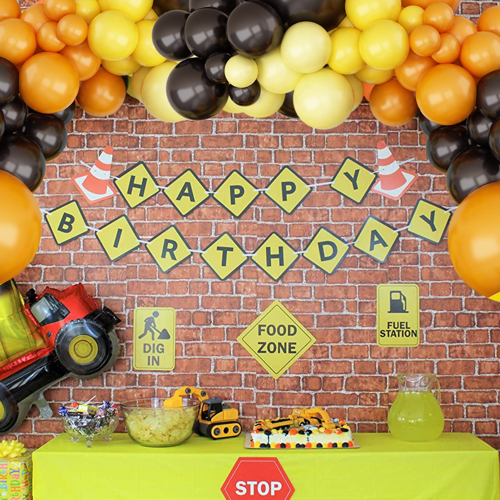Retro Orange Black Yellow Balloon Garland Kit - Latex Balloon Arch for Birthday, Wedding, Baby Shower, Engagement Party Decorations | Perfect for Construction Theme, Quarantine Celebrations & DIY Home Decor