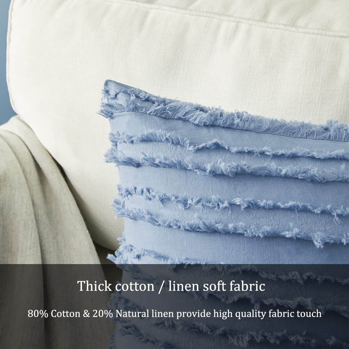 GIGIZAZA 24x24 Inch Decorative Throw Pillow Covers - Sky Blue Square Boho Cotton Cushion Covers for Sofa, Couch & Bed - Perfect for Living Room, Bedroom & Home Decor