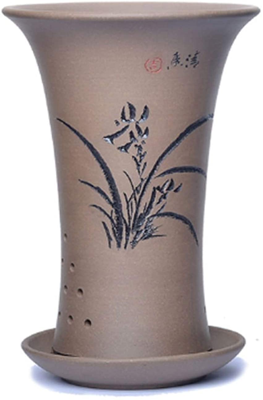 LSDRALOBBEB Ceramic Flower Pot with Tray - Breathable Plant Pot for Succulents, Orchids & Indoor Plants - Perfect for Living Room, Study Room & Office Decor