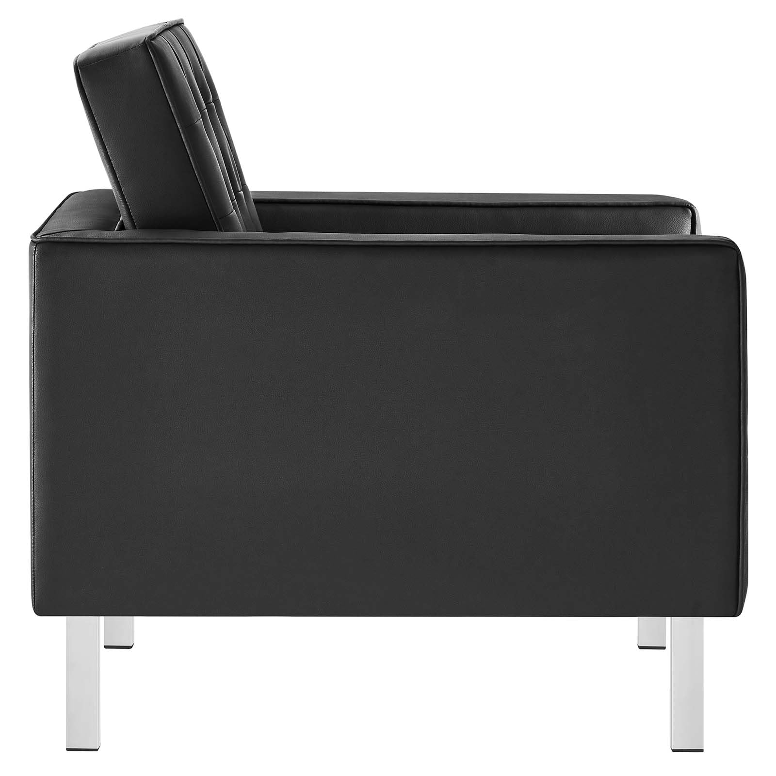 Modway Loft Tufted Button Faux Leather Accent Armchair - Silver Black Upholstered Living Room Chair for Home Office, Lounge & Reading Nook