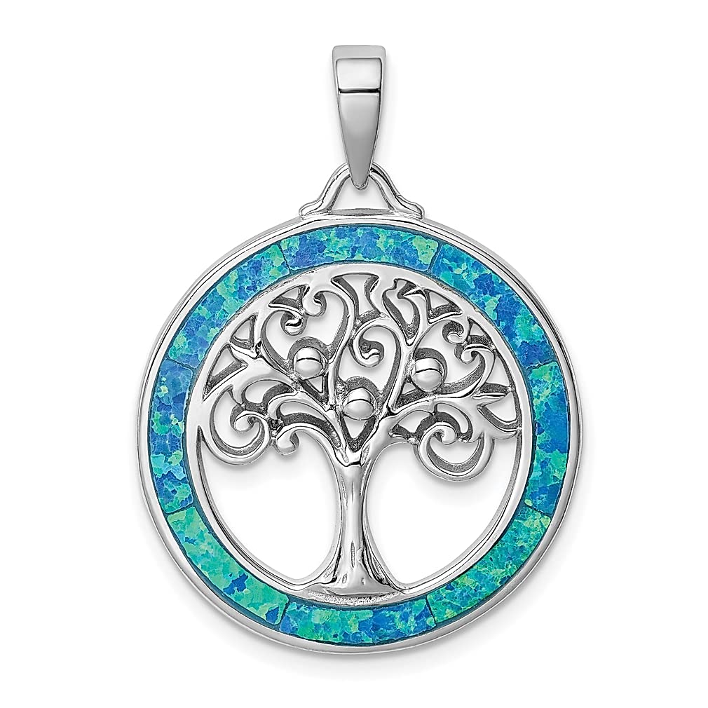 925 Sterling Silver Created Opal Circle Tree Pendant Necklace - Nature Inspired Fine Jewelry for Women, Gift for Her - Perfect for Outdoor Adventures, Nature Walks & Boho Fashion