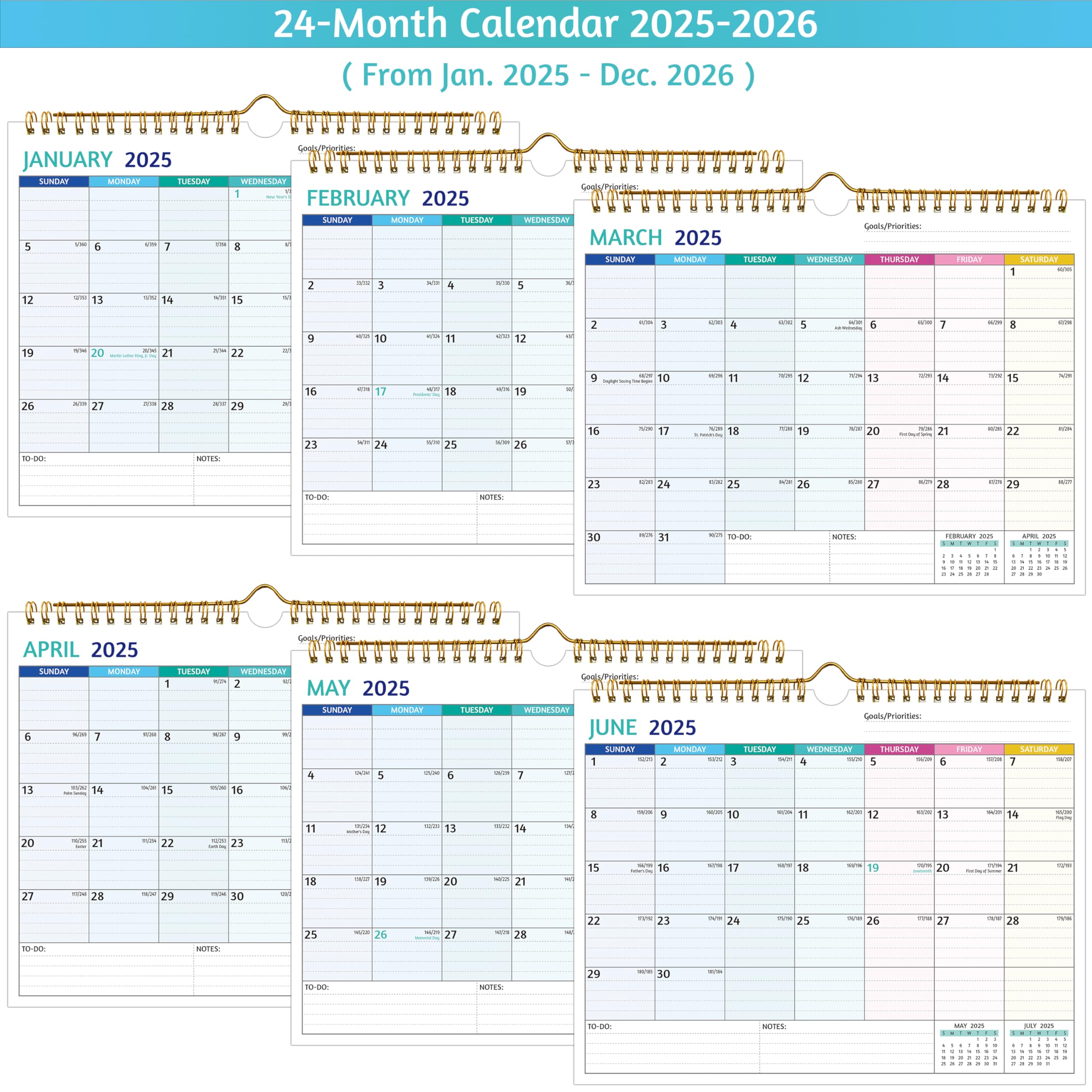 2025-2026 Wall Calendar | 2 Year Monthly Planner Jan 2025-Dec 2026 | 11