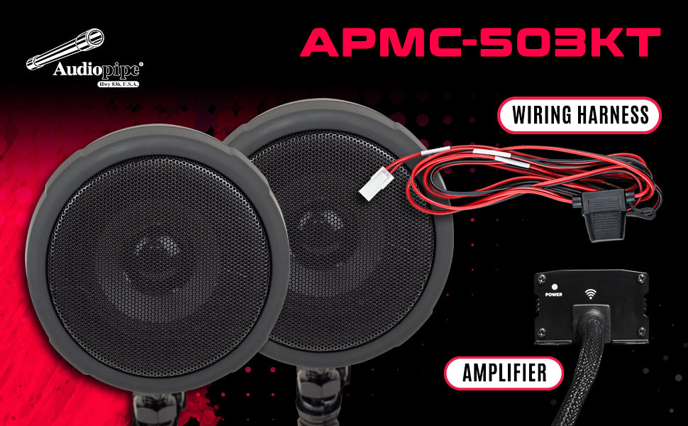 3” Motorcycle Amplified Speaker System (APMC 503KT) - Waterproof Bluetooth Audio for Harley, Honda, Yamaha Bikes - Perfect for Road Trips & Outdoor Adventures