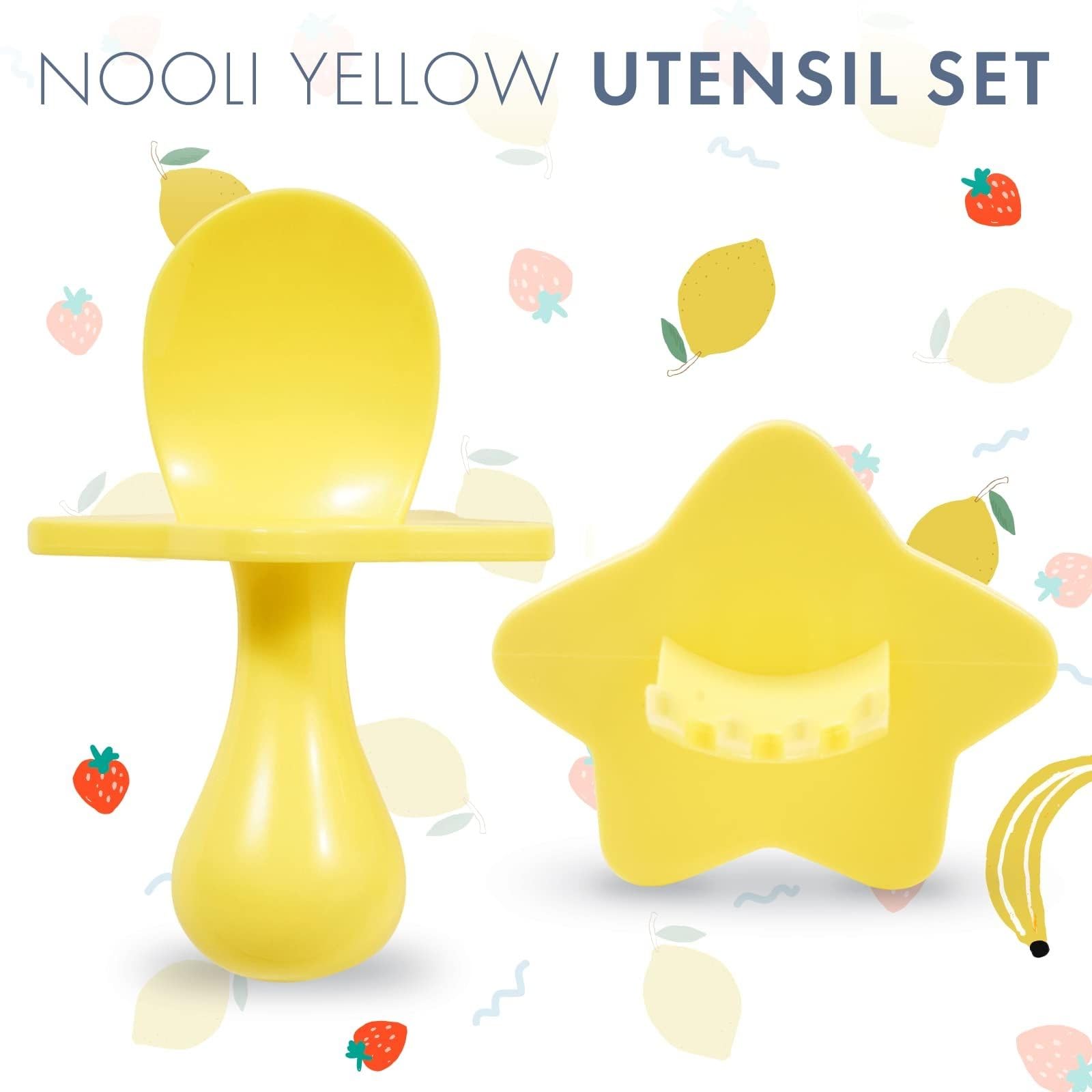 Nooli Baby & Toddler Utensil Set - BPA Free, Phthalate Free, Dishwasher & Sterilizer Safe - Soft Grip Fork for Infants & Young Kids - Perfect for Baby-Led Weaning, Daycare & Travel (Yellow)