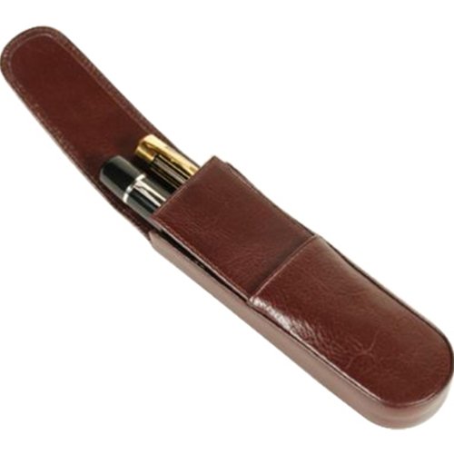 Premium Brown Leather Double Pen Box with Round Bottom - Perfect for Office, School & Gift Giving - Elegant Storage for Fountain Pens, Ballpoints & More