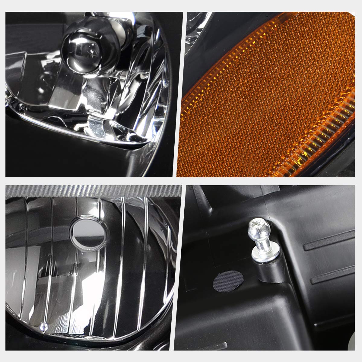 PM PERFORMOTOR Pair of Black Housing/Amber Corner Headlights Assembly Set - Compatible with 1999-2004 Jeep Grand Cherokee WJ - Durable Replacement for Off-Road & Night Driving
